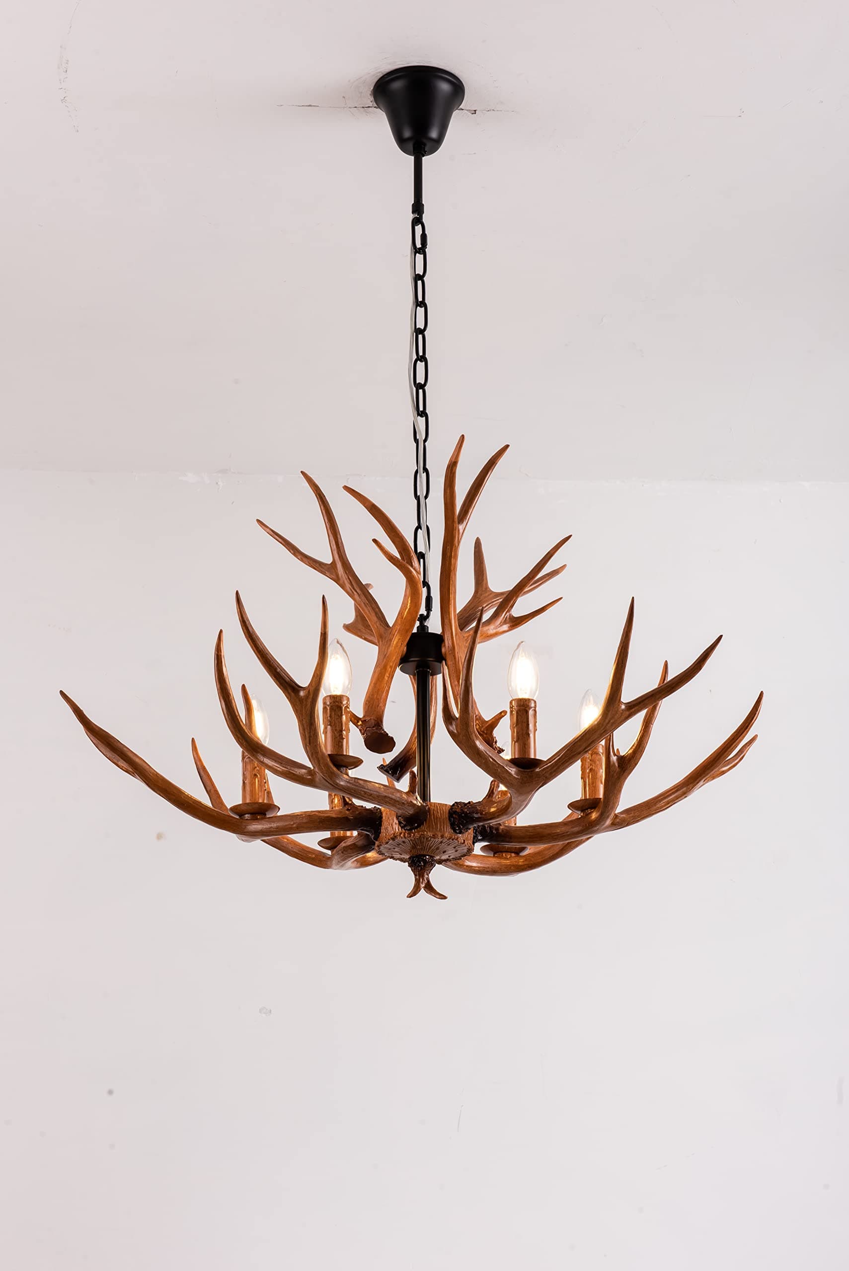 Resin Antler Chandelier, Deer Horn 6 Light Vintage Style Ceiling Light American Rural Countryside Antler Chandeliers for Living room,Bar,Cafe, Dining room,8688