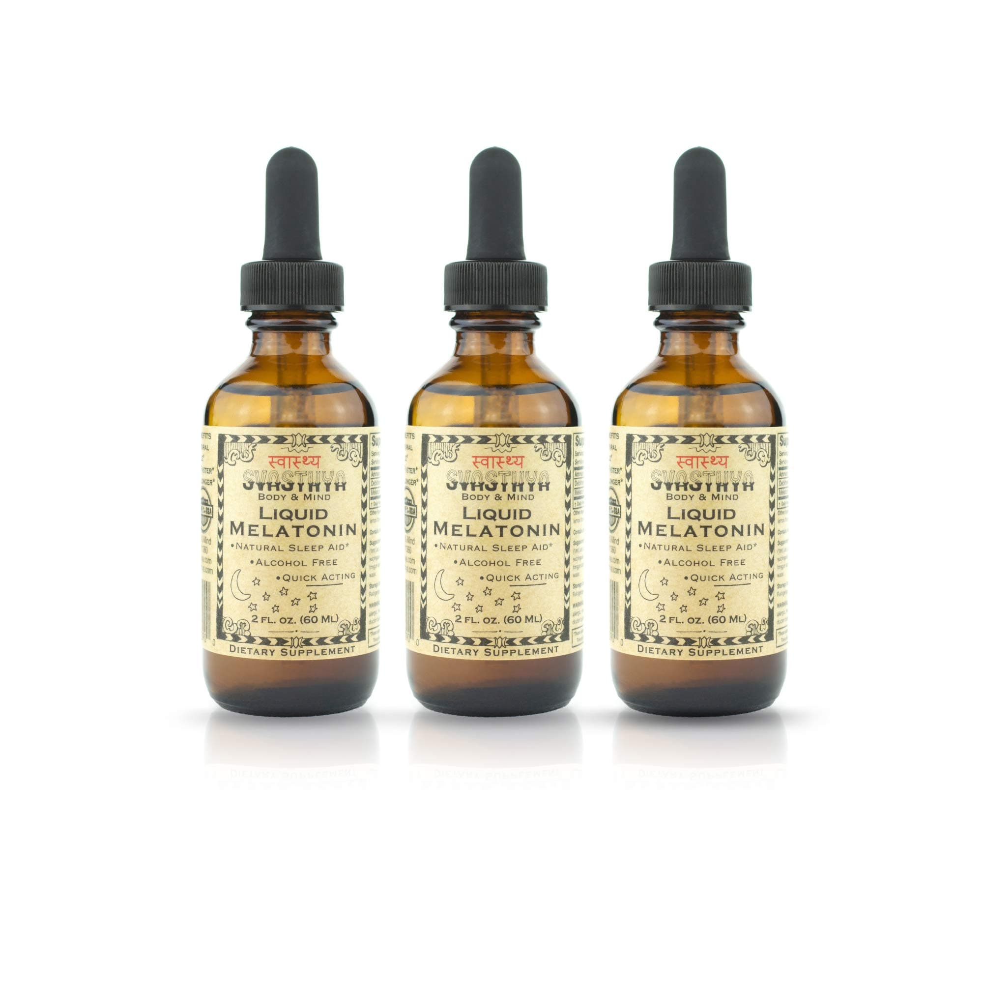 Svasthya Body & Mind Liquid Melatonin - Promotes Natural Sleep - Alcohol Free for Adult and Children, Made in The USA, GMP, 2 oz - 3 Pack