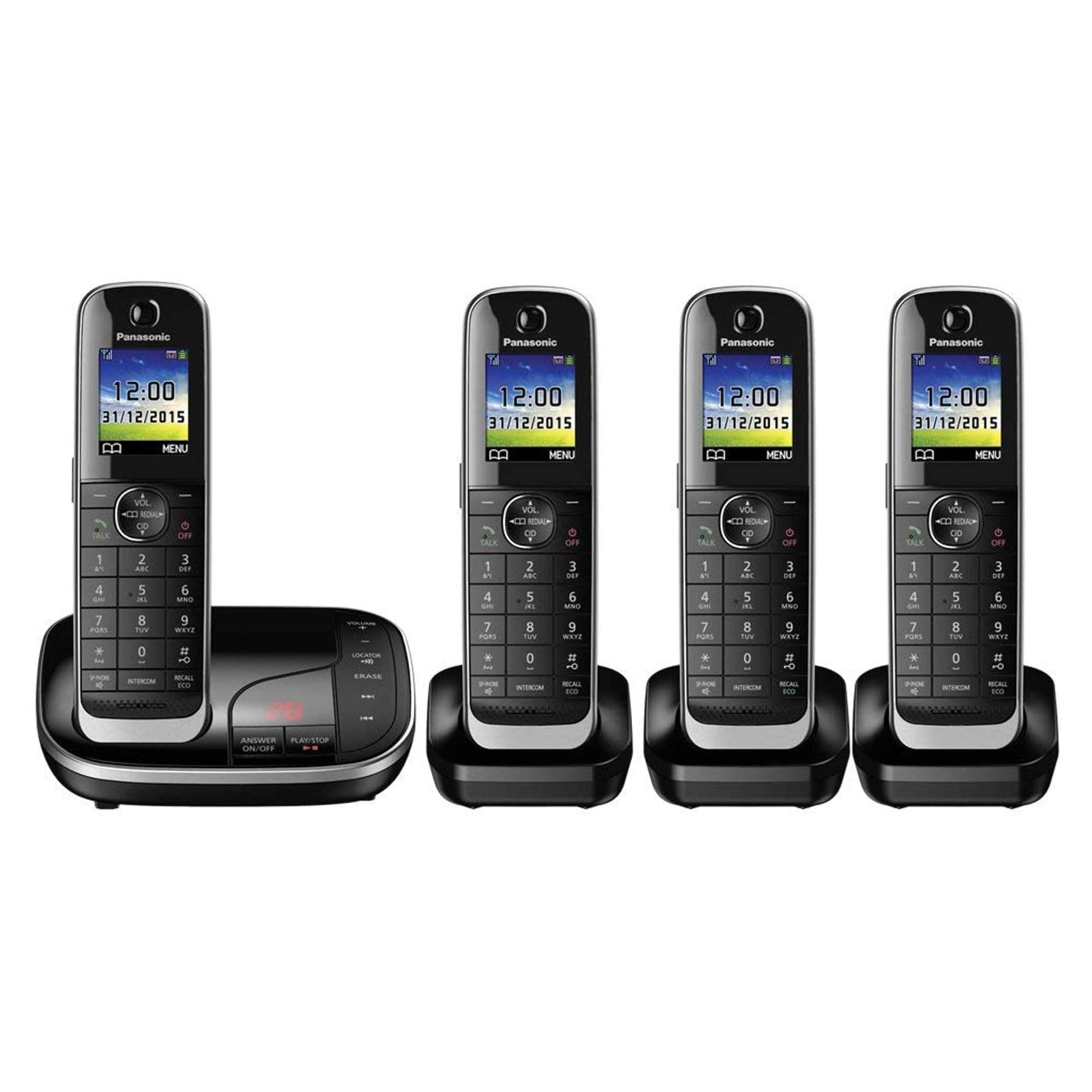 Panasonic KX-TGJ324EB Landline Phone Cordless, House phones, Nuisance Call Blocker, Answer machine, Colour Display, Quad Handset - Black