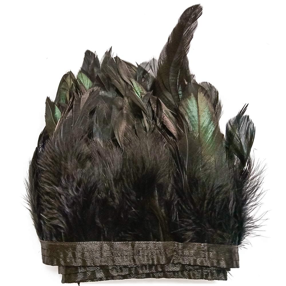 Rooster Hackle Feather Fringe Trim Craft Feather 5-7 inch Width Pack of 2 Yards (Black)