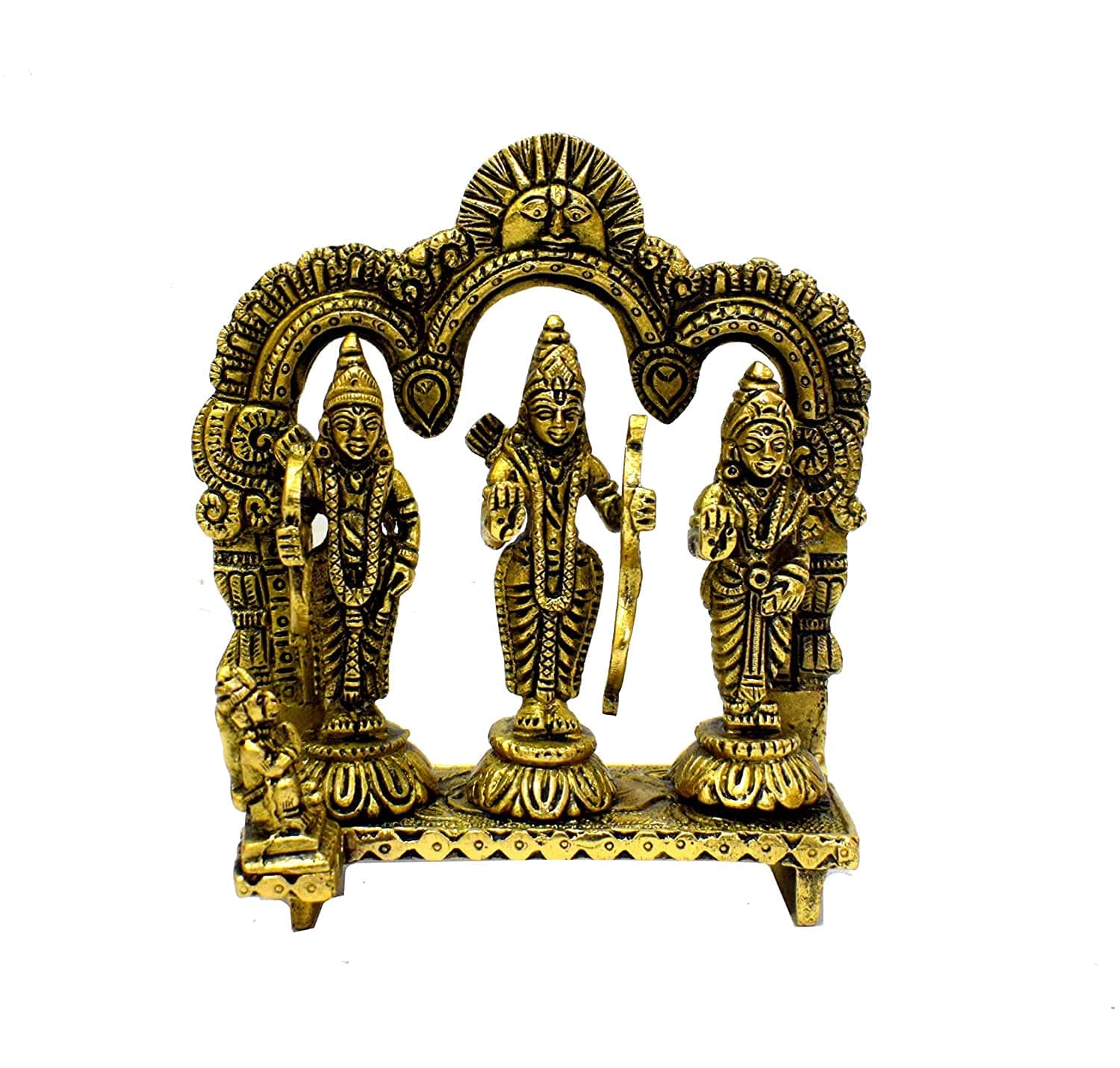 Brass Ram Darbar (Rama,Sita,Laxman,Hanuman) Murti Idol Sculpture for Home/Office Temple (5.0 x 5.0 inch Yellow Color)