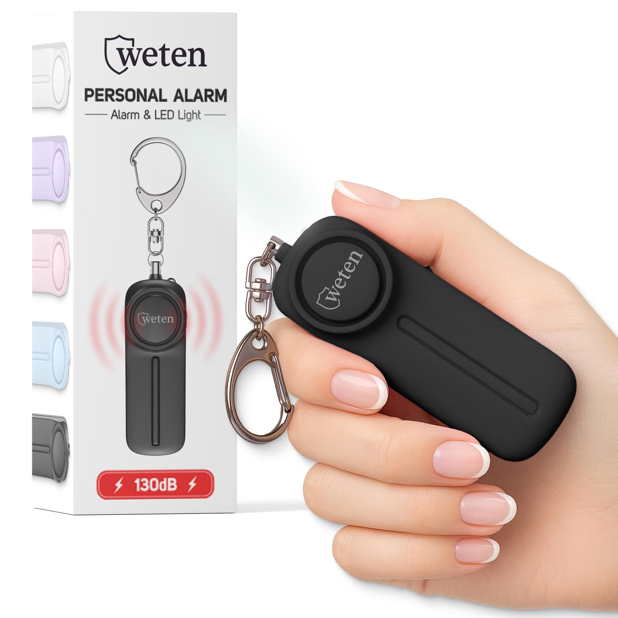 Personal Alarm Keychain for Women Self Defense - Loud Safety Whistle Alert Device with LED Light – 130 dB Emergency Security Handheld Siren Key Chain , Black