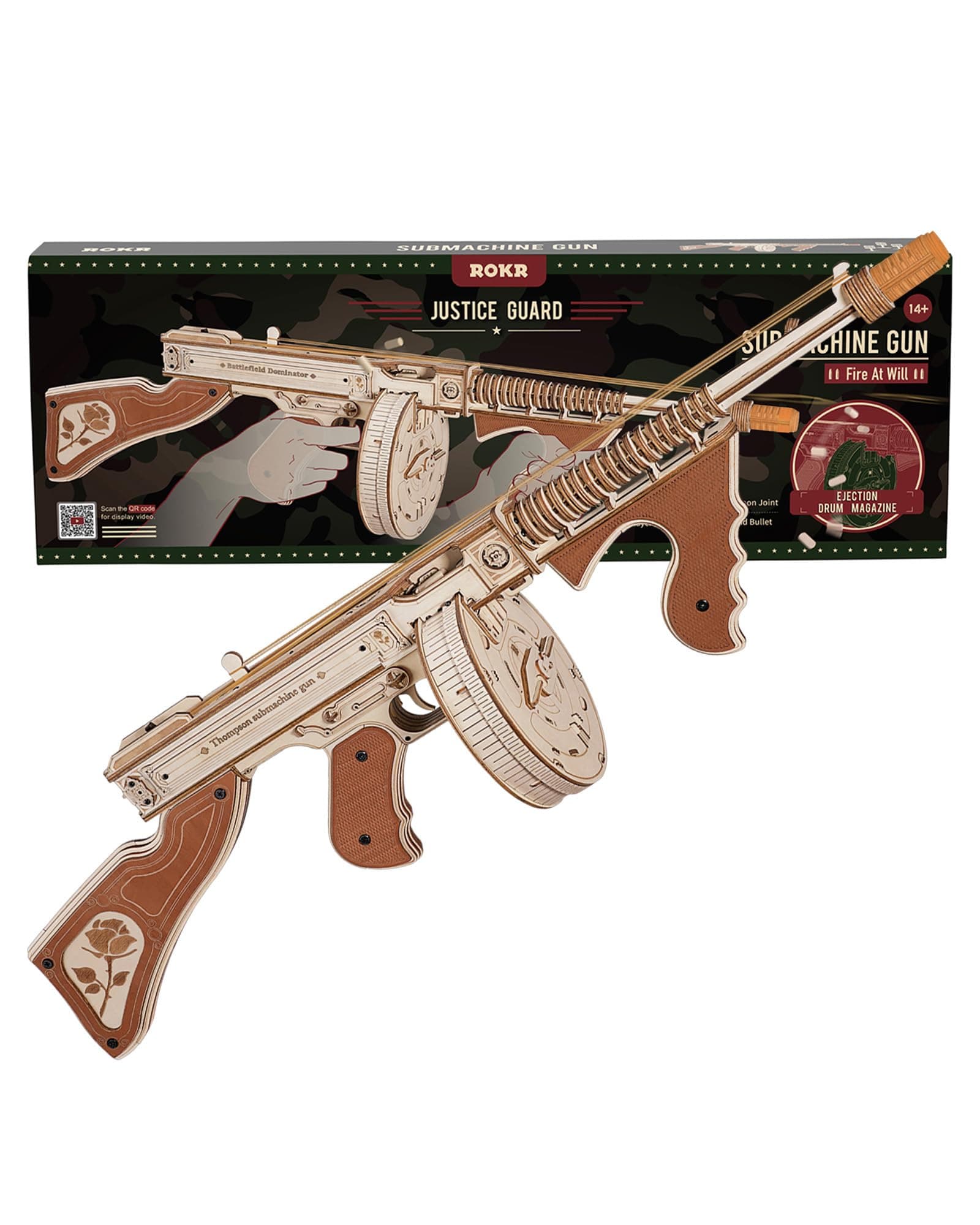 ROKR 3D Wooden Puzzles for Adults-Rubber Band Toy Tommy Gun-Model Kits to Build for Adults-Wood Puzzles Adult-Hobbies for Men-Gift Idea for Christmas