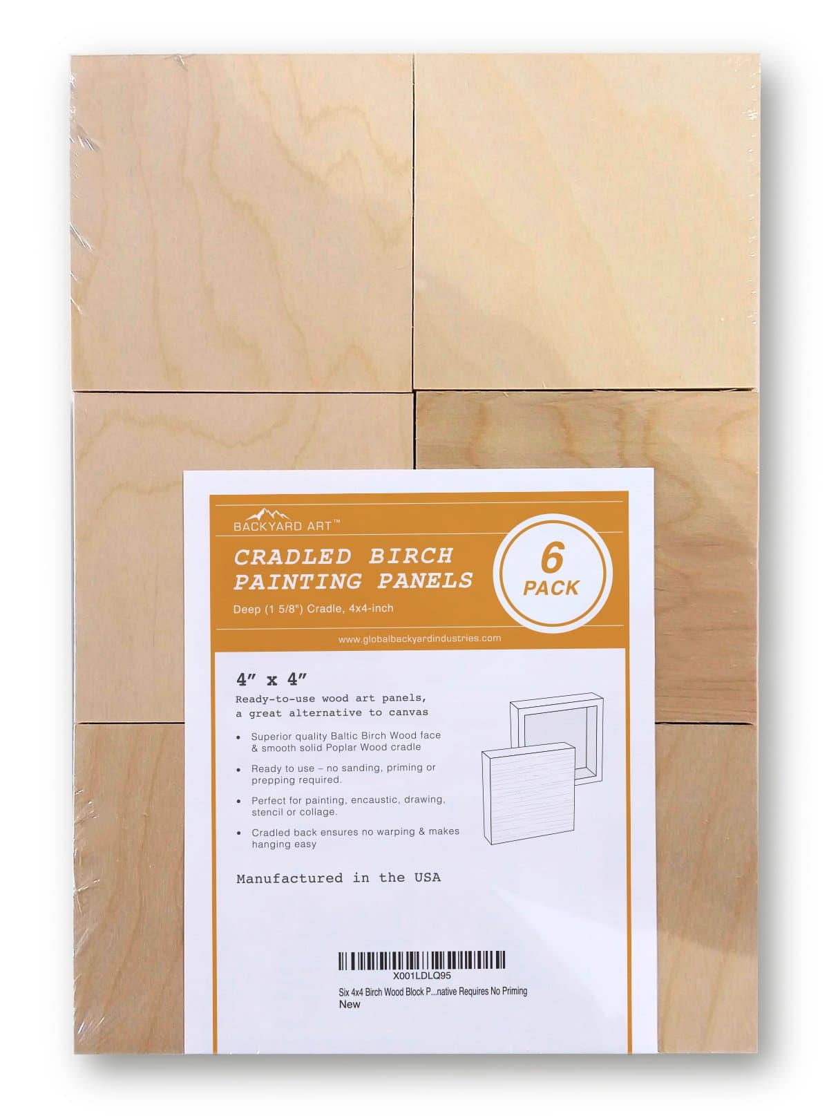 Six 4x4 Birch Wood Block Painting Panels by Backyard Art - Perfect Canvas Alternative Requires No Priming