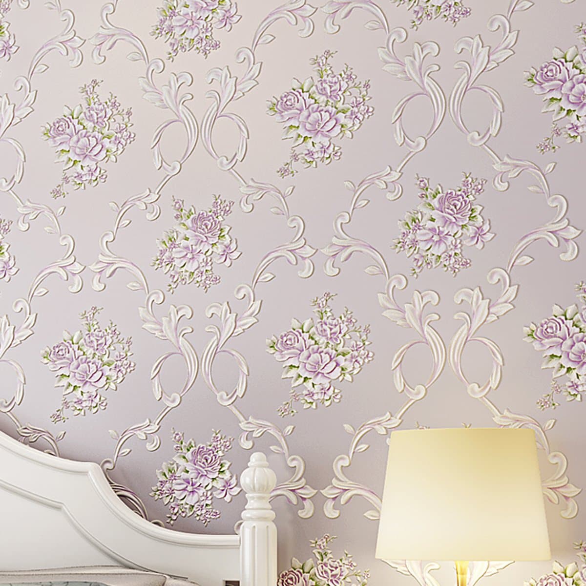 Reyqing Simple Non-Woven Wallpaper, 3D Three-Dimensional Thickening, Embossed Wallpaper, Bedroom, Living Room, Background Marriage Room Wallpaper,Lavender,Wallpaper Only