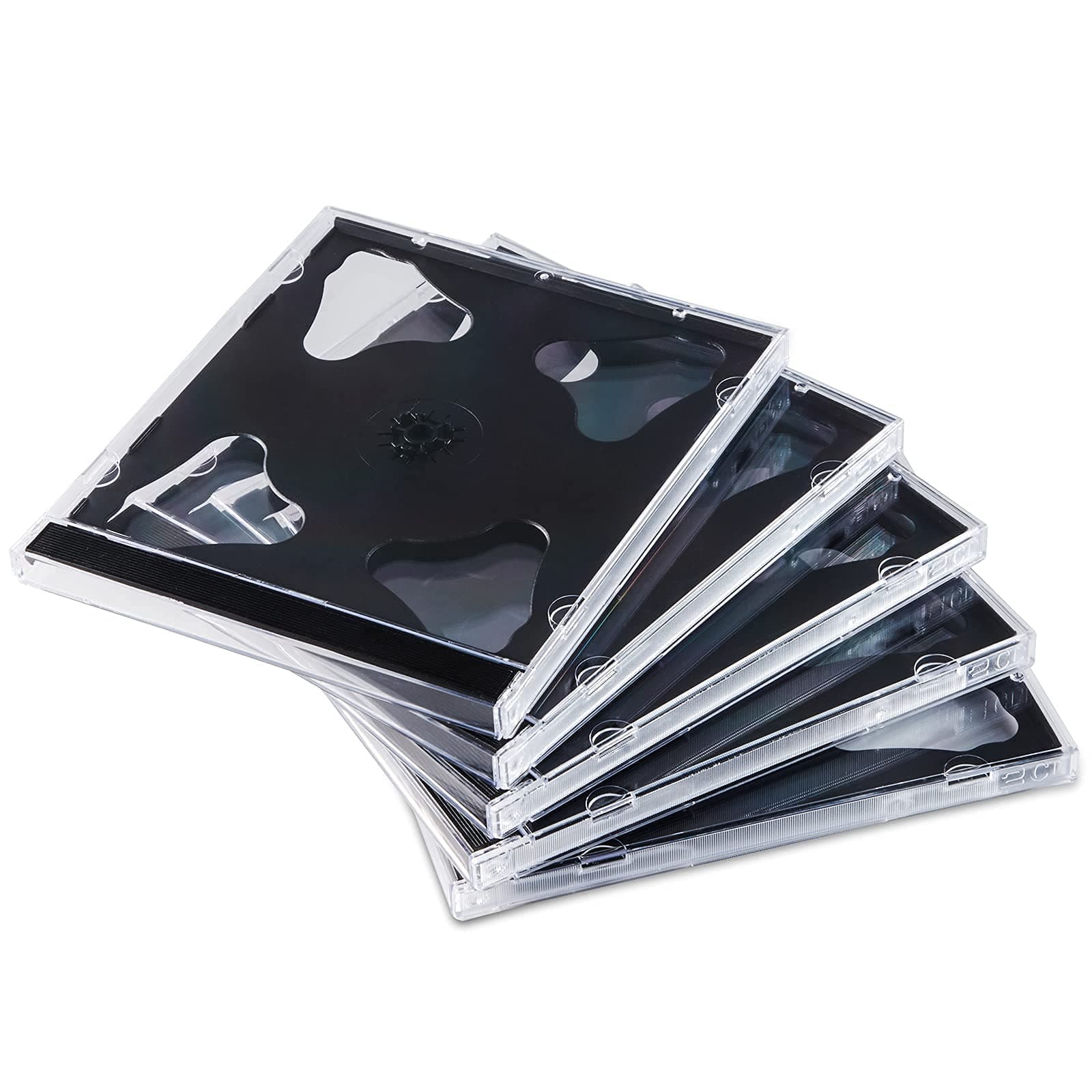 10.4 mm Standard Double (2 Discs Capacity) Clear CD Jewel Case with Black Tray, 50 Pack