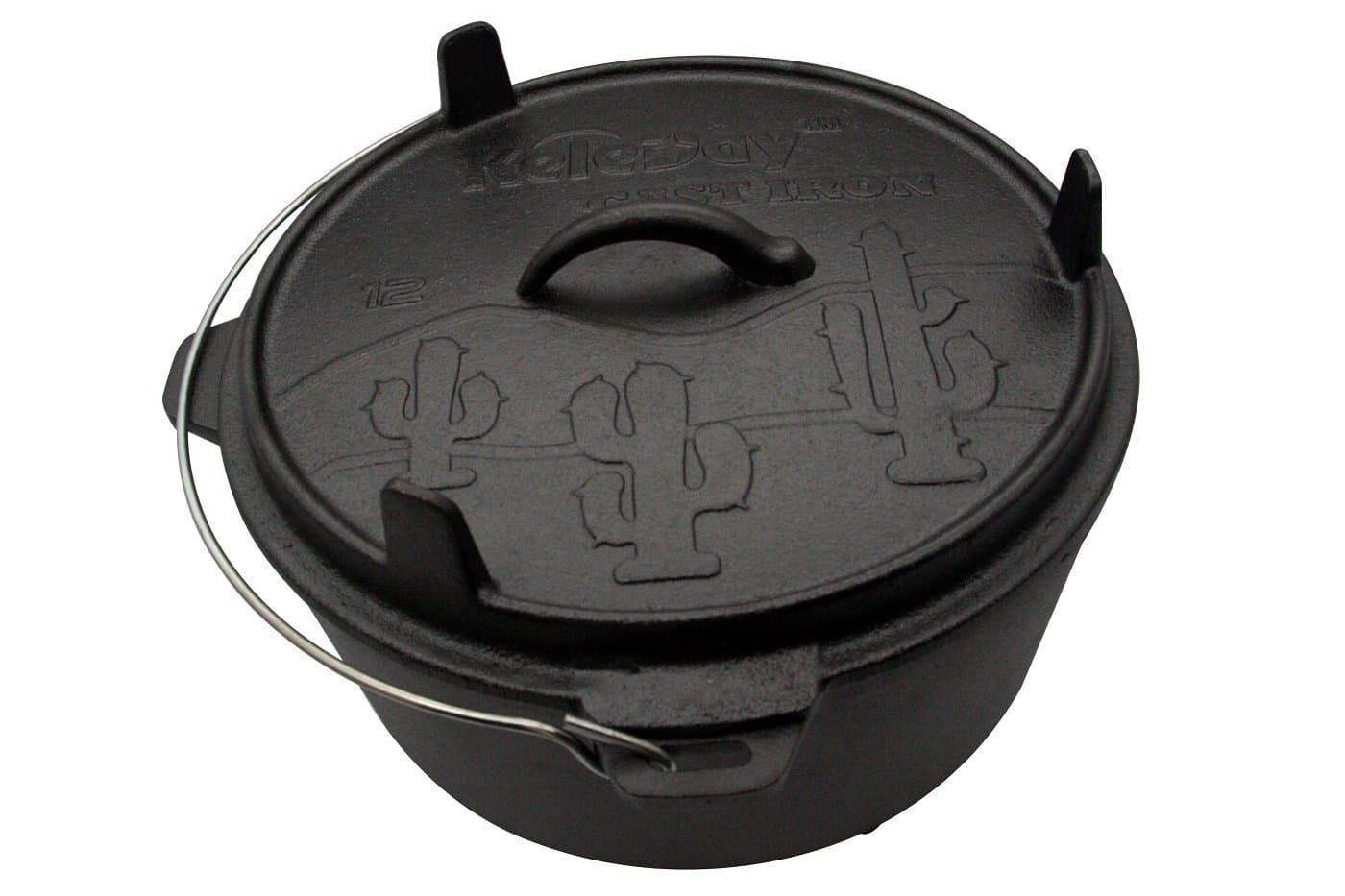 Pre-Seasoned HomeVss Embossed Cactus Cast Iron Camp Dutch Oven 4 Quart-10 Inch-Black