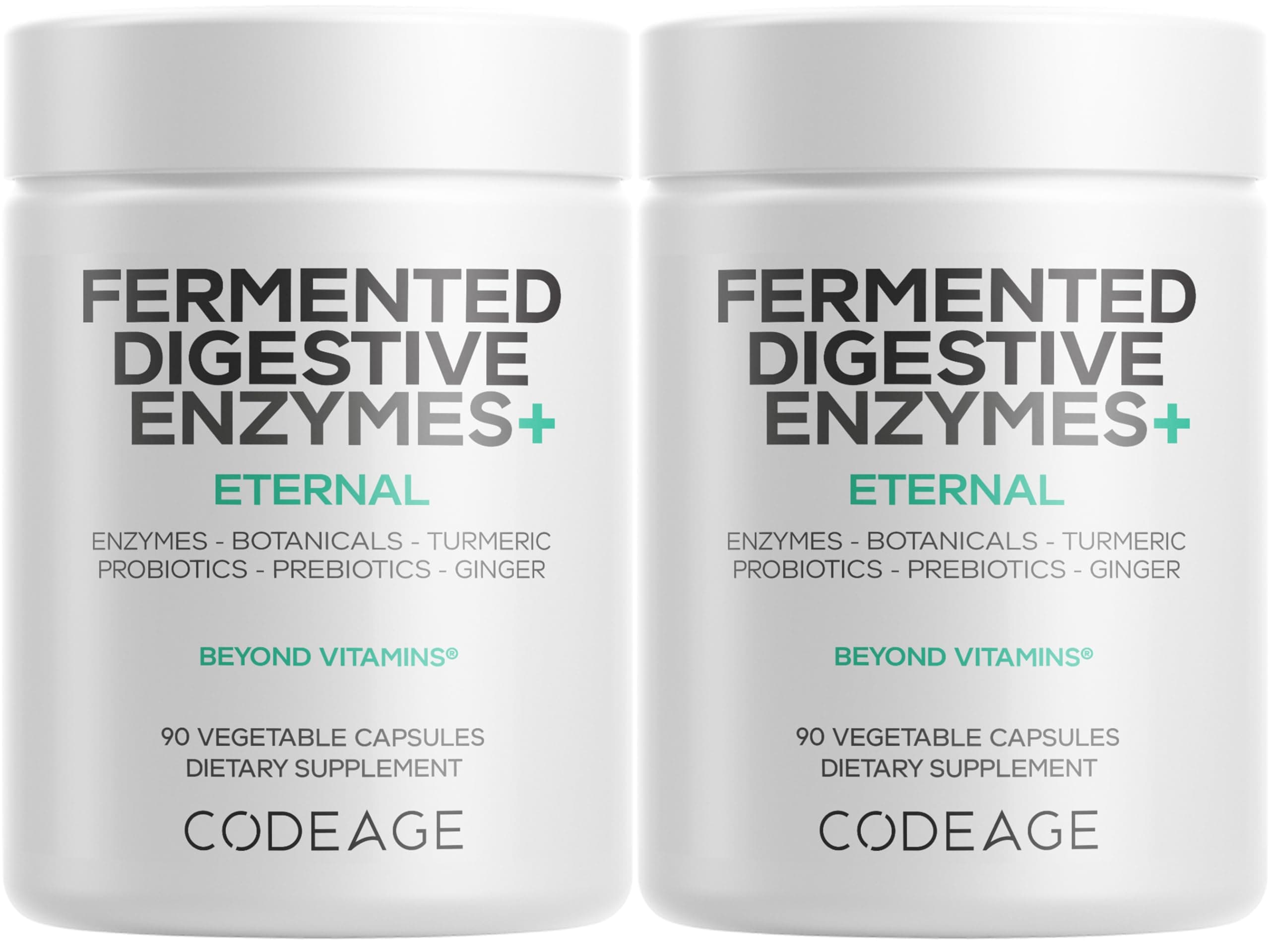 Codeage Fermented Digestive Enzymes Supplement 3-Month Supply - 14 Digestive Enzymes, Probiotics, Prebiotics, Fermented Botanicals, Plant-Based Multi Pancreatic Enzymes - 1 Capsule a Day - 2-Pack