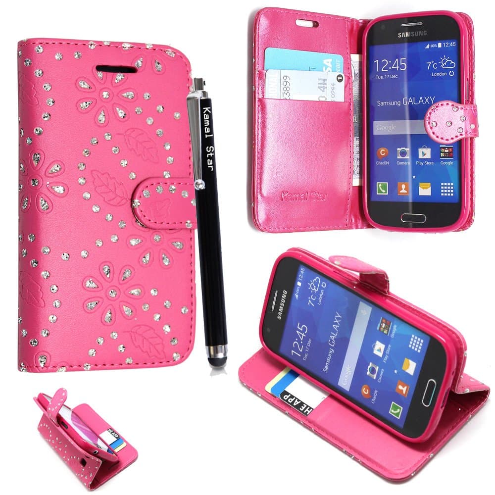 STYLEYOURMOBILE SAMSUNG GALAXY FAME S6810 PREMIUM QUALITY PU LEATHER MAGNETIC FLIP CASE SKIN COVER POUCH + SCREEN PROTECTOR +STYLUS (Pink Diamond Card Pocket)