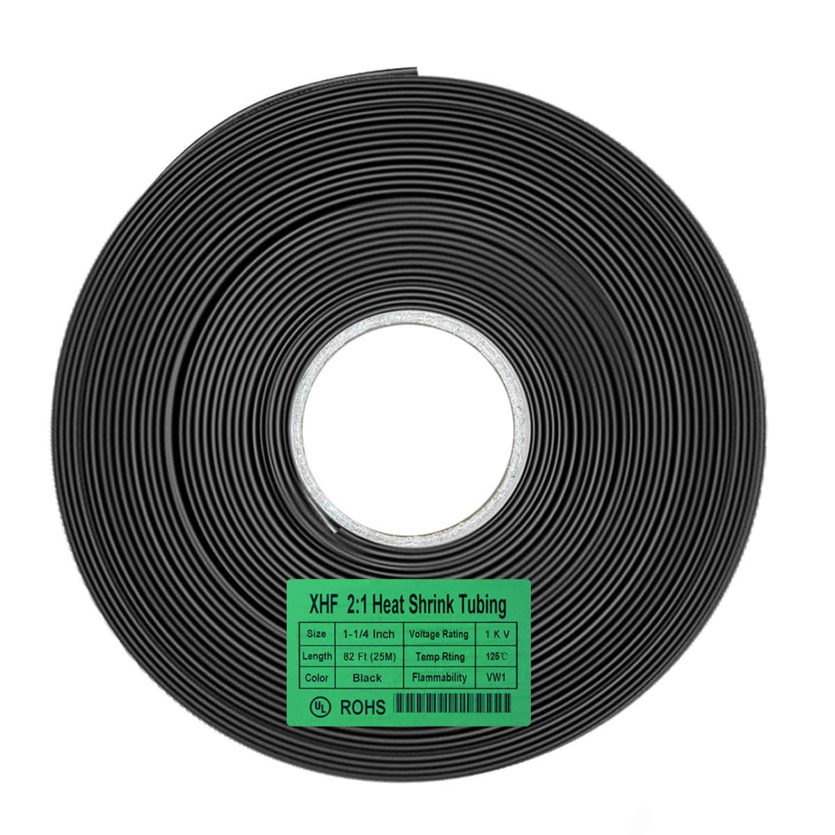 XHF 82 FT 1-1/4" Heat Shrink Tubing Roll 2:1,Electrical Industrial Shrink Tube for Wire Insulation Black