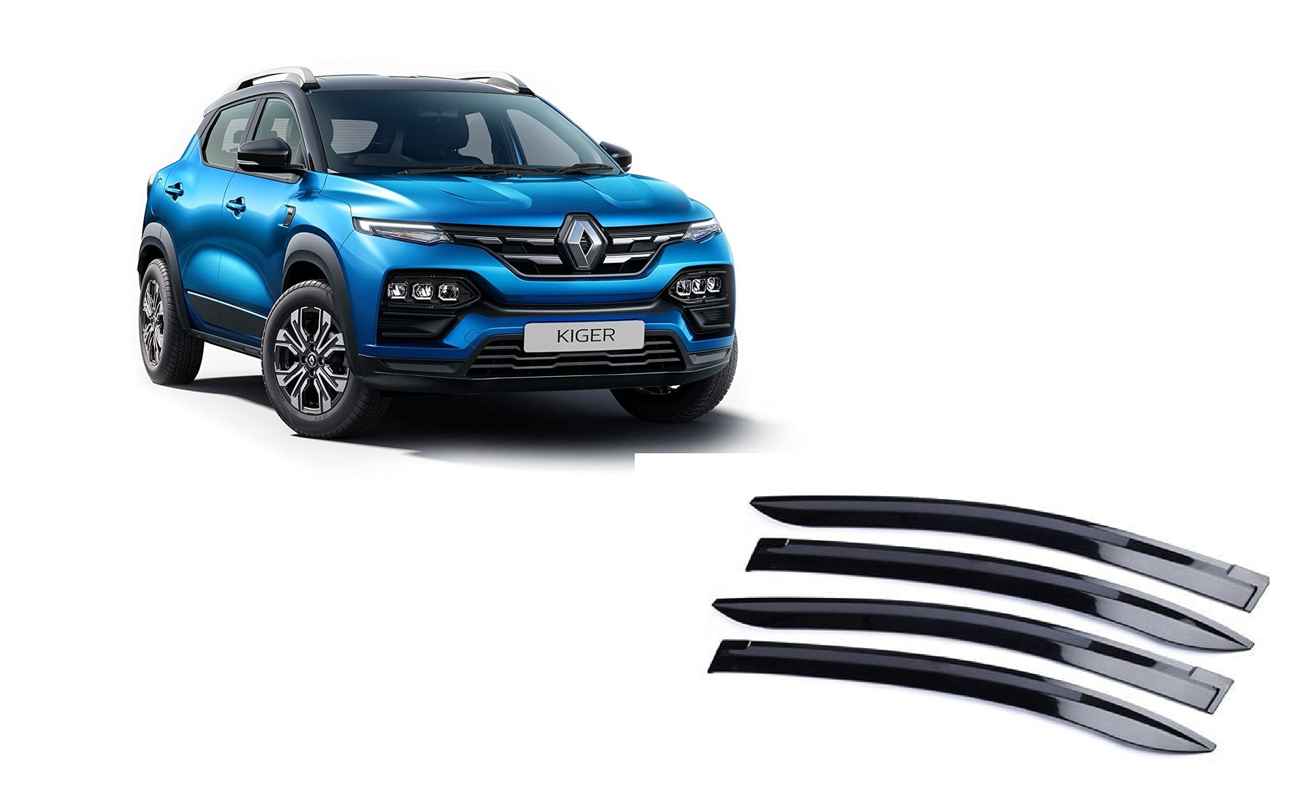 Empica Car Window Door Visor |Rain Guard Side Wind Deflector Compatible with Renault Kiger (Set of 4 Pcs, Black)