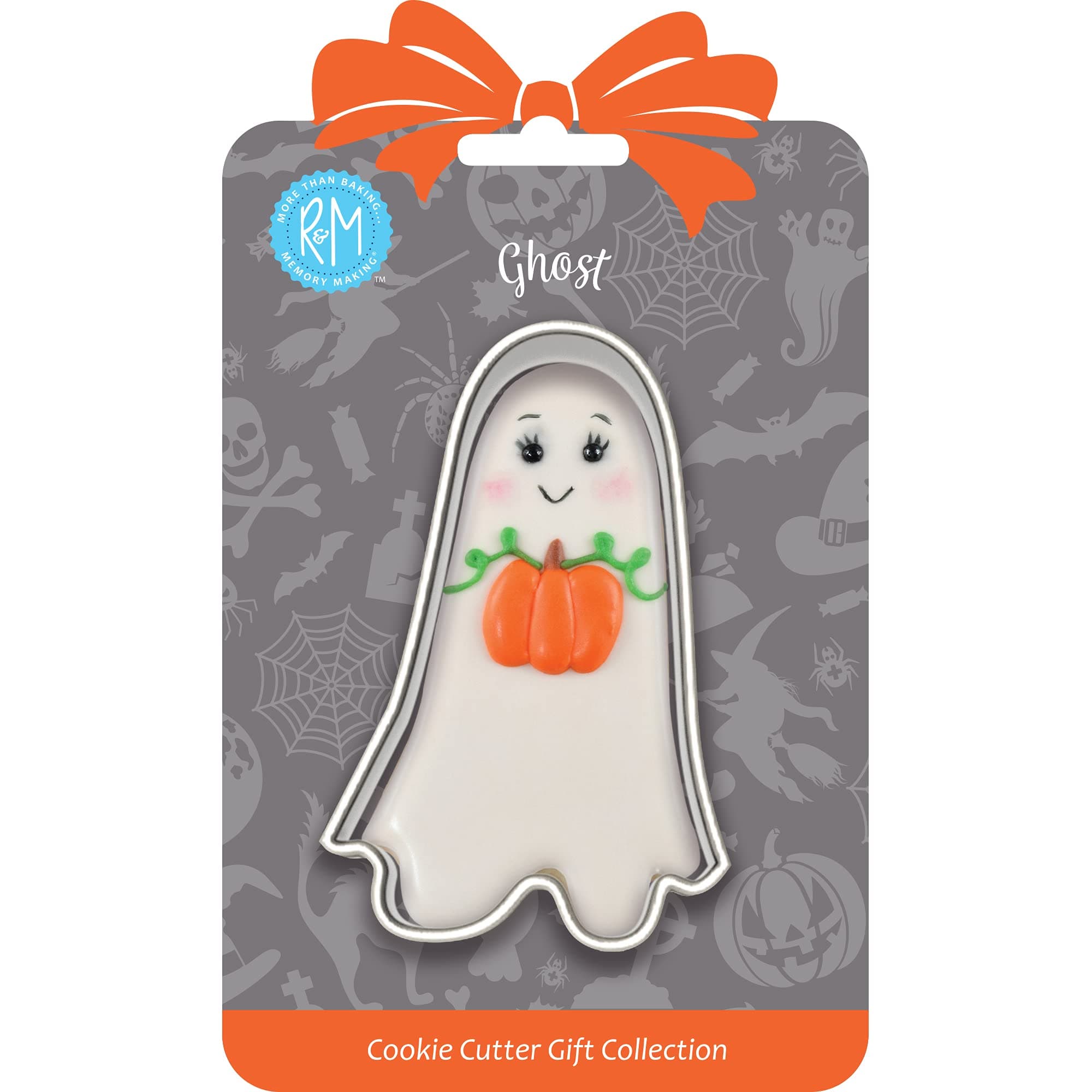 R & M International 8025 Ghost Shaped Tinplated Steel Cookie Cutter, 3.5", Gift Tag Carded