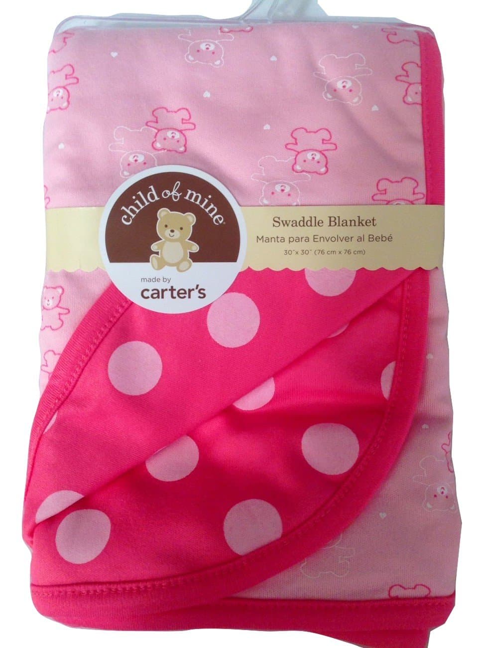 Carter's Child of Mine Baby Newborn Swaddle Blanket Pink Dots Bears Hearts