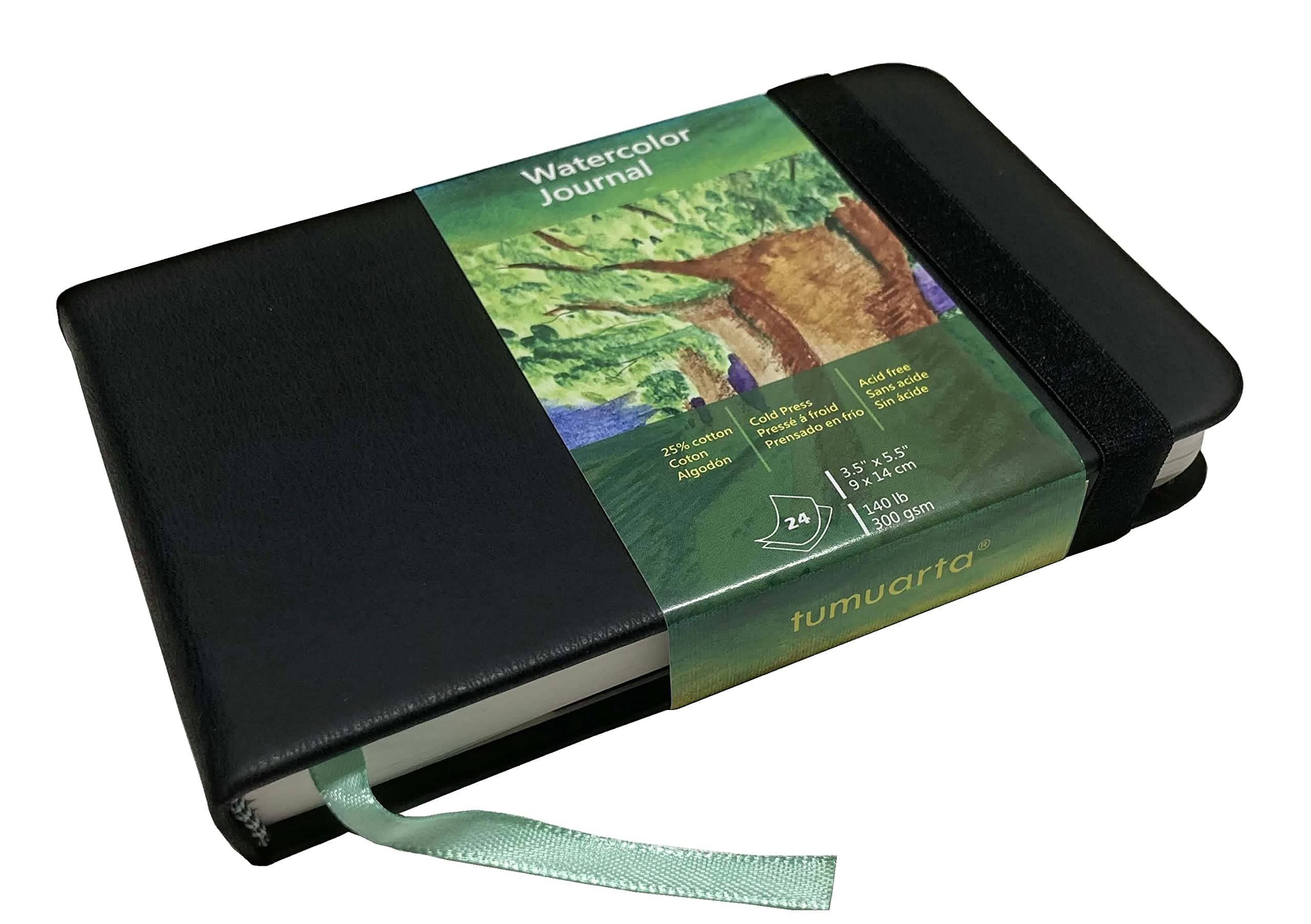 tumuarta Watercolor Journal, 3.5x5.5”, 140 LB, 300 GSM, Cotton Paper, Cold Press, 24 Sheets, 48 Pages, Watercolor Paper Sketchbooks for Use As Travel Notebook Mixed Media Pad On The Go