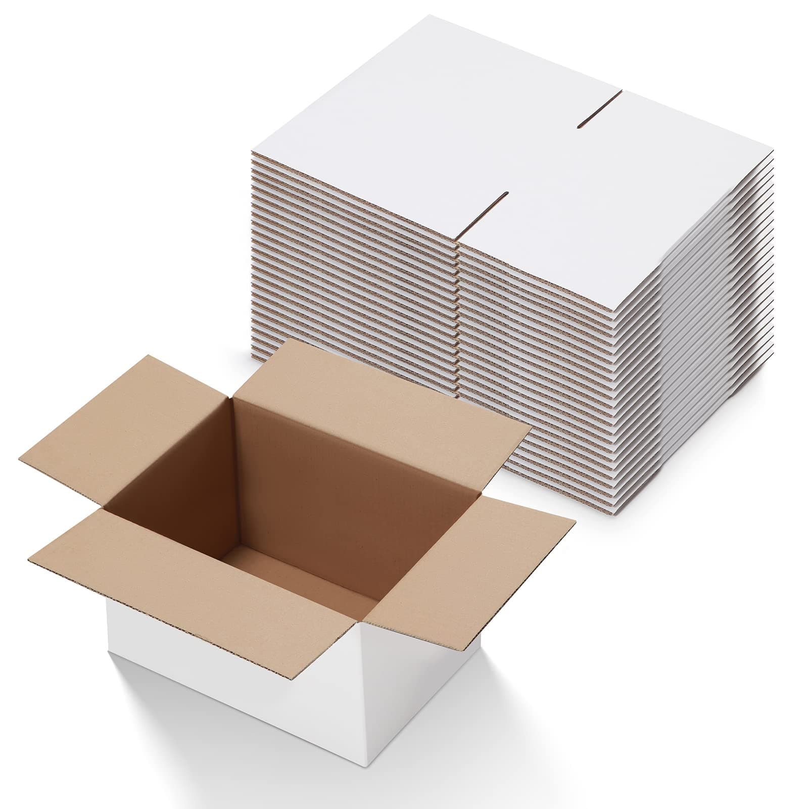 Calenzana 10x7x5 Inches Shipping Boxes Set of 25, White Corrugated Cardboard Box for Mailing Small Business Packing Gifts