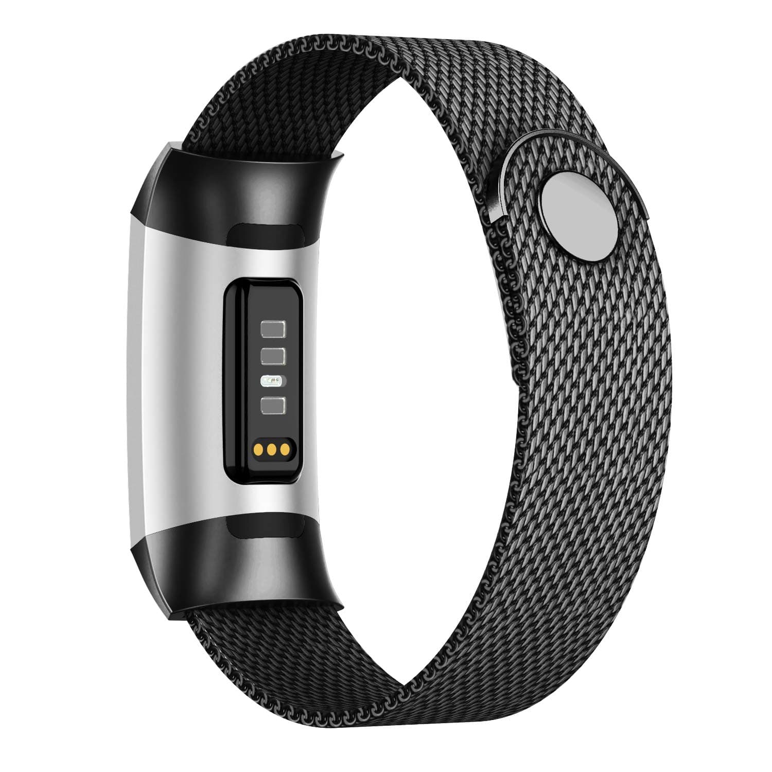 POY Compatible for Fitbit Charge 3/Charge 4 Bands,Replacement Wristbands for Charge 3 SE Fitness Activity Tracker, Metal Stainless Steel Bracelet Strap with Unique Magnet Lock for Women Men Black S