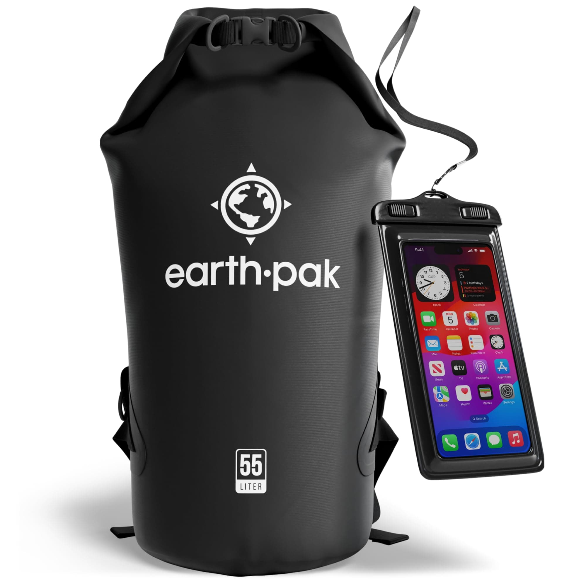Earth Pak -Waterproof Dry Bag - Roll Top Dry Sack Keeps Gear Dry for Boating, Hiking, Camping and Fishing with Waterproof Phone Case