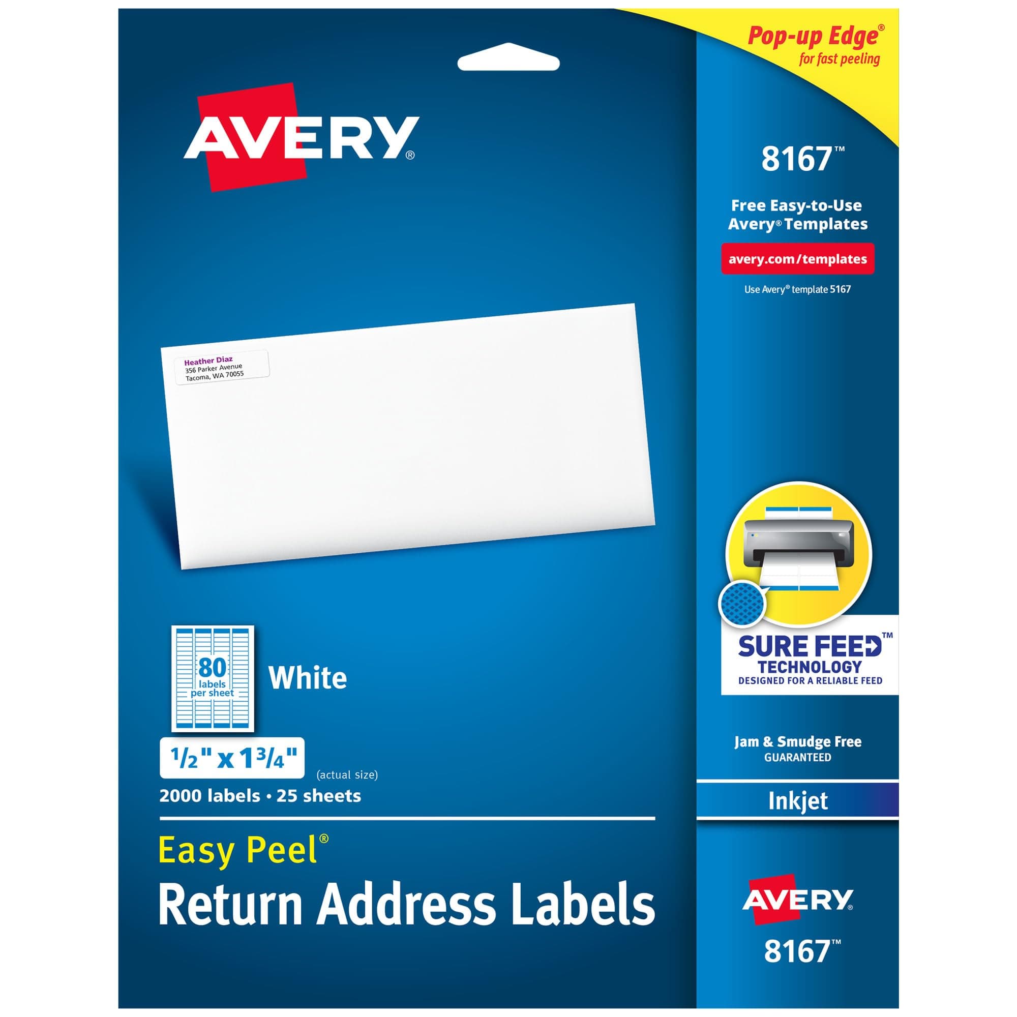 Printable Return Address Labels with Sure Feed, 0.5" x 1.75", White, 2,000 Blank Mailing Labels (08167)