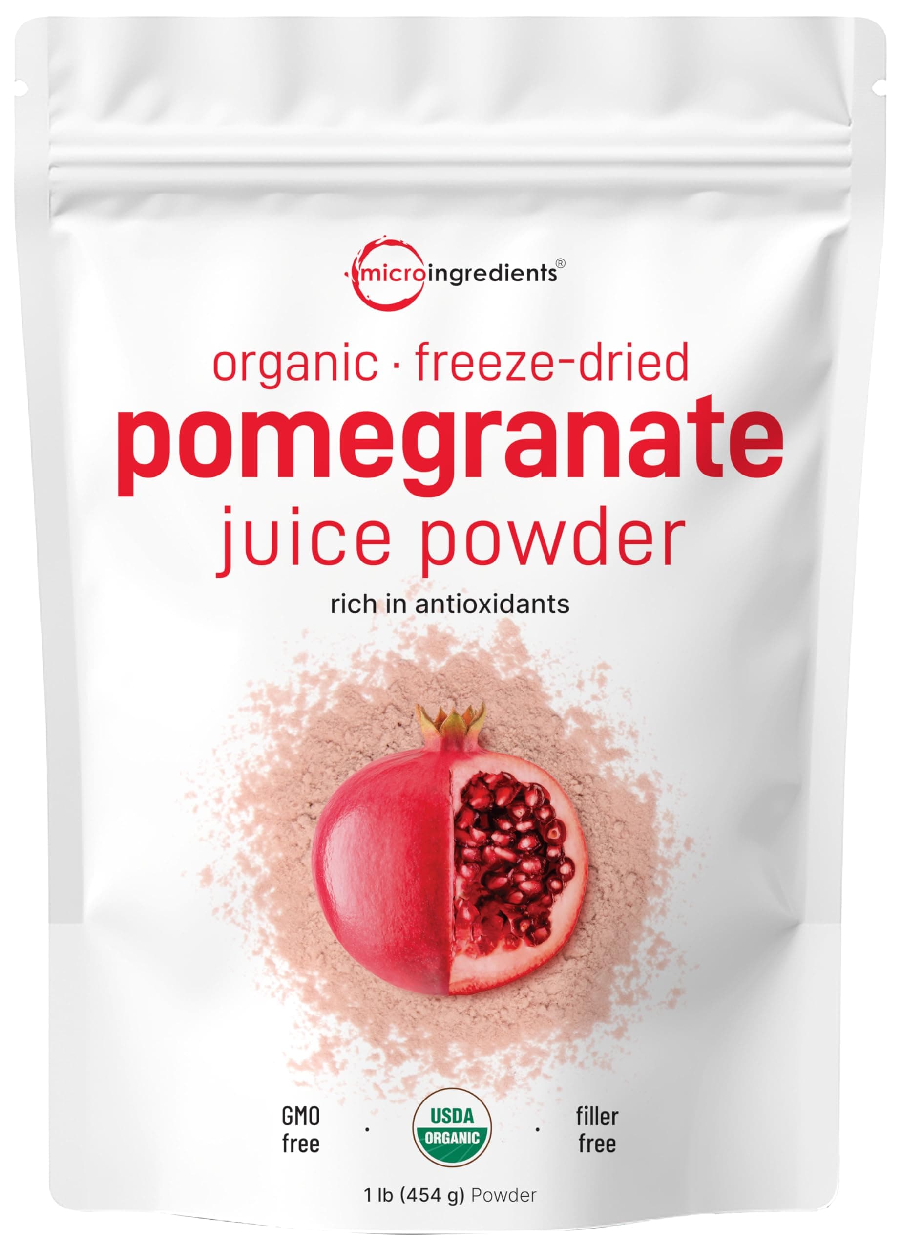 Organic Pomegranate Juice Powder, 1 Pound (91 Serving), Freeze Dried & Cold Pressed, Natural Vitamin C (Immune Vitamin), Support Immune System, Organic Flavor for Smoothie & Beverage, Vegan