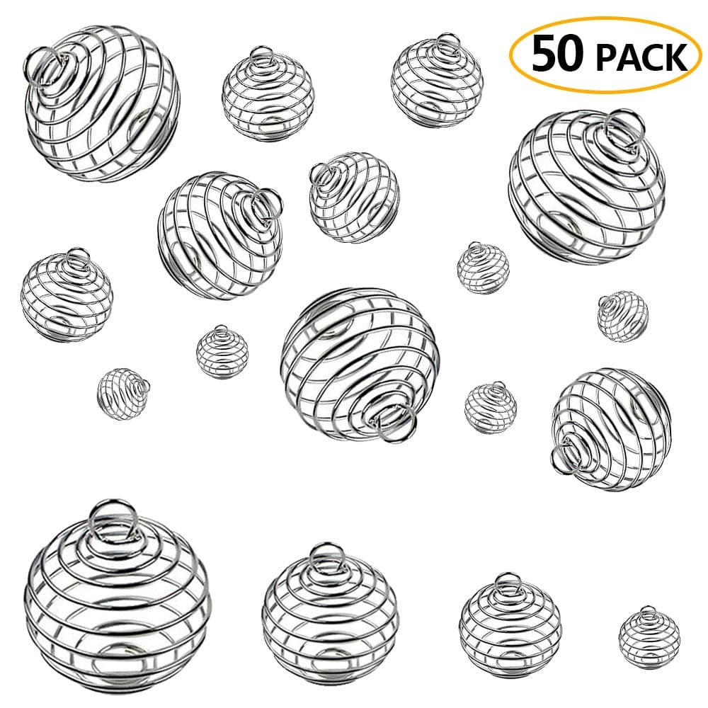 Habbi 50pcs 4 Size Spiral Bead Cage Pendant Crystal Holder for Necklace Making(8X9mm/15X14mm/25X20mm/30X25mm)