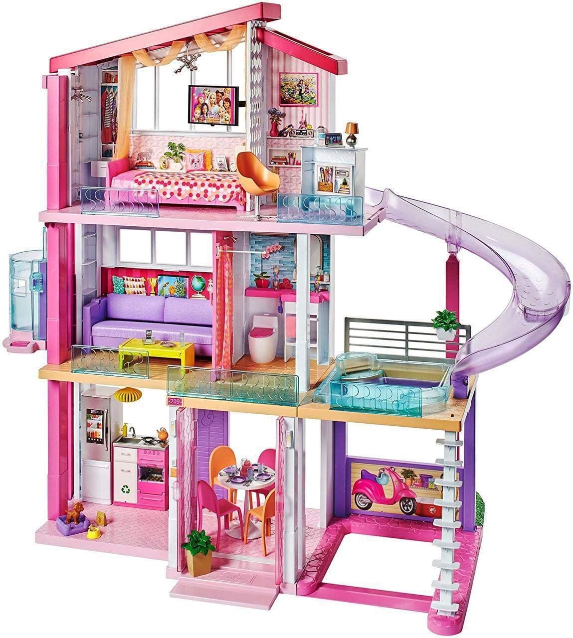 Barbie Dreamhouse Dollhouse with Pool, Slide and Elevator, Plus Lights, Sounds and 70+ Total Accessories, for 3 to 7 Year Olds