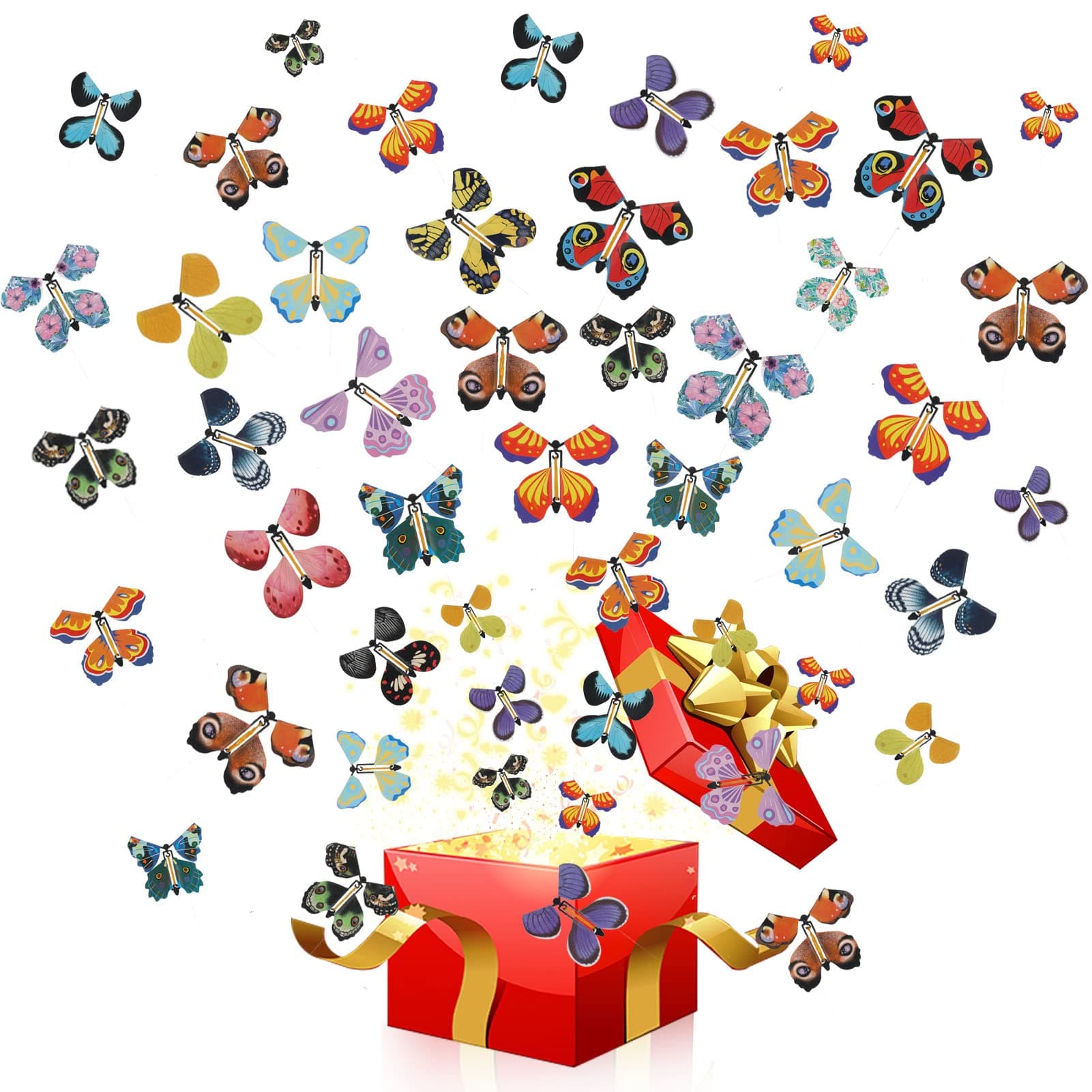 Chenkaiyang40 Pcs Magic Flying Butterfly, Fairy Flying Toys Rubber Band Powered Wind Up Flying Butterfly Flying Butterfly Cards Butterfly Toy for Book Card Birthday Surprise Gift (20 Styles)