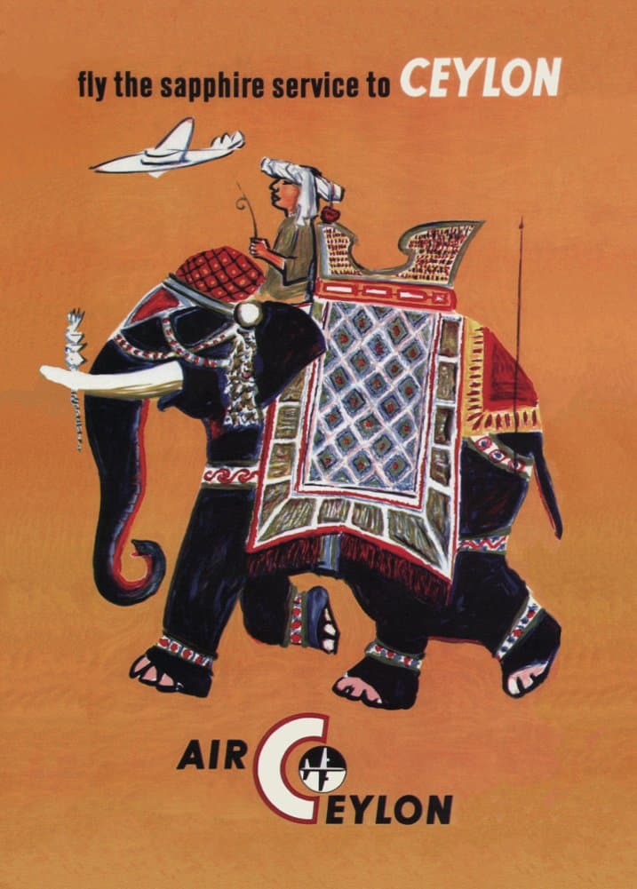 Vintage Travel SRI Lanka and Fly The Saphire Service to Ceylon c1958 250gsm Gloss Art Card A3 Reproduction Poster