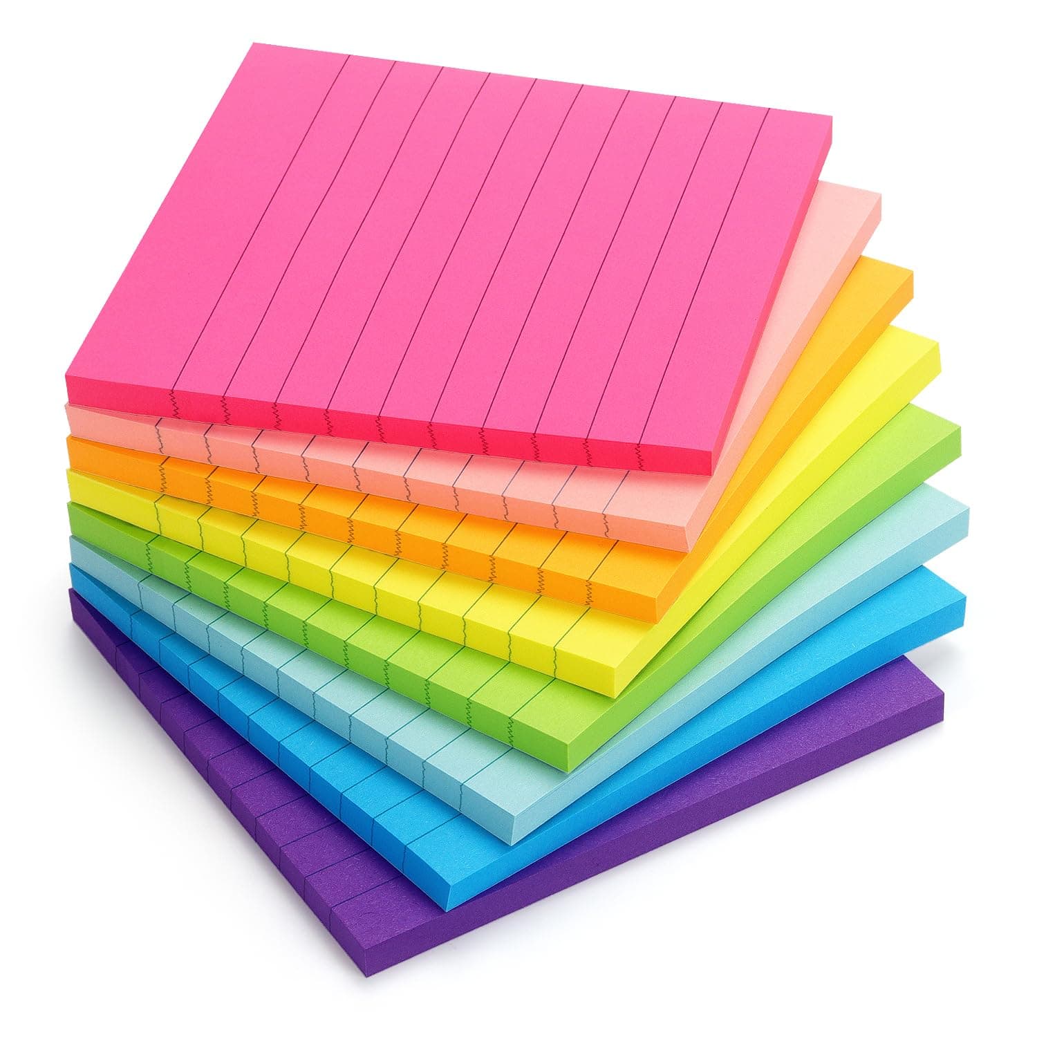 Eastern Wolf 8 Pads Lined Sticky Notes 4x4 Sticky Notes with Lines Self-Stick Note Pads 8 Bright Multi Colors, 50 Sheet/Pad