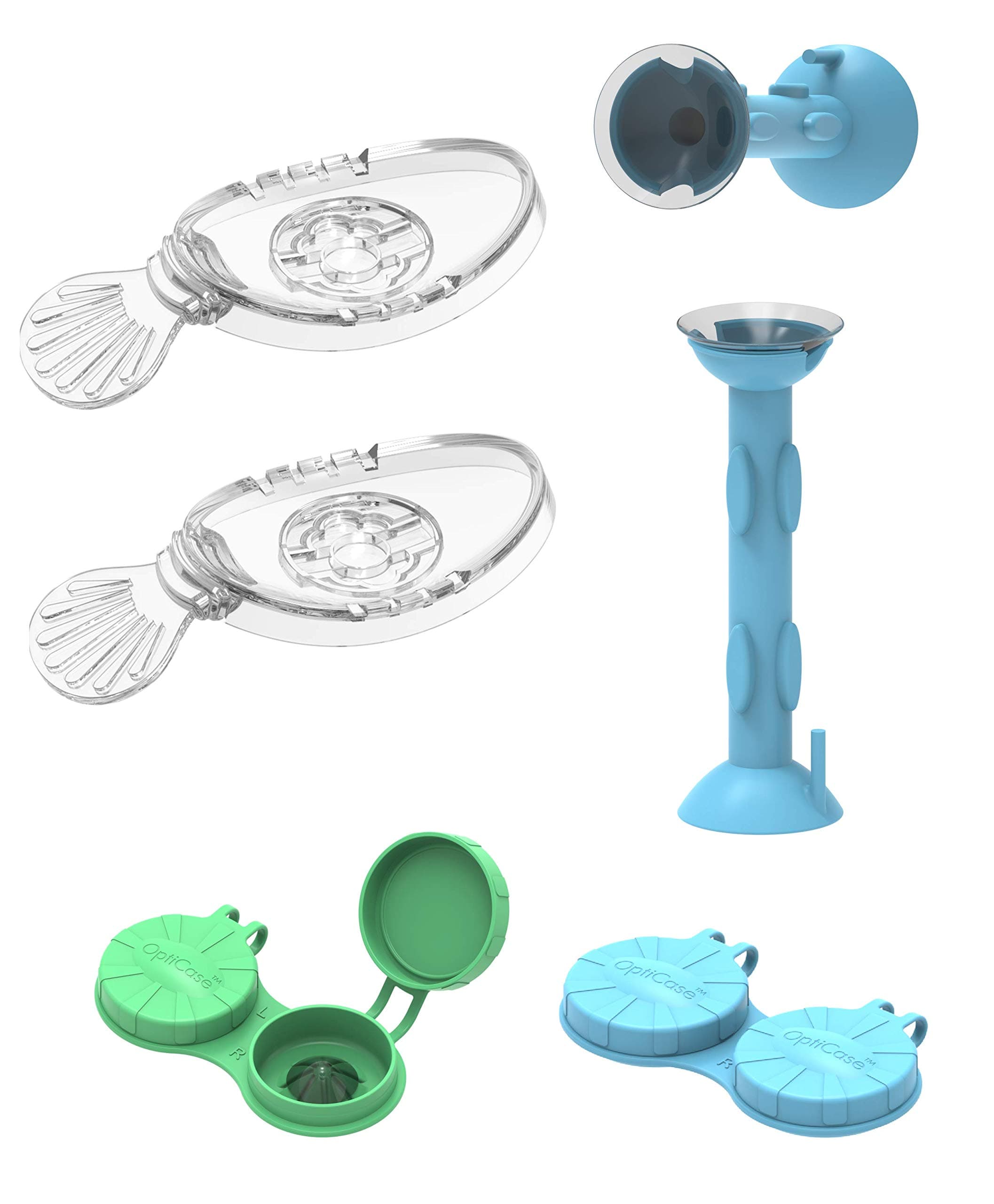 OptiKit2-2 of Each - OptiWand Contact Lens Tool + OptiCase Eye Shaped Contacts Case + OptiAide Eye Drop Applicator. Soft Lenses Inserter Installer Inserting Remover Extractor Handler Stick Device