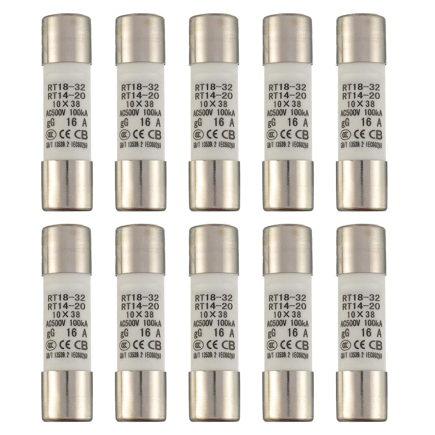 16A 500V Ceramic Tube Fuse RT18-32 10 x 38 mm Cylindrical High Voltage Fuses (Pack of 10)