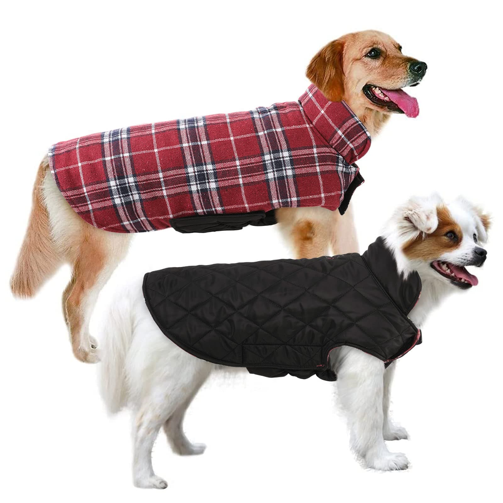 MIGOHIDog Jackets for Winter, Reversible Dog Coat Windproof Waterproof Dog Winter Jackets for Cold Weather, British Style Plaid Dog Coats Warm Dog Vest for Small Medium Large Dogs, Red XL