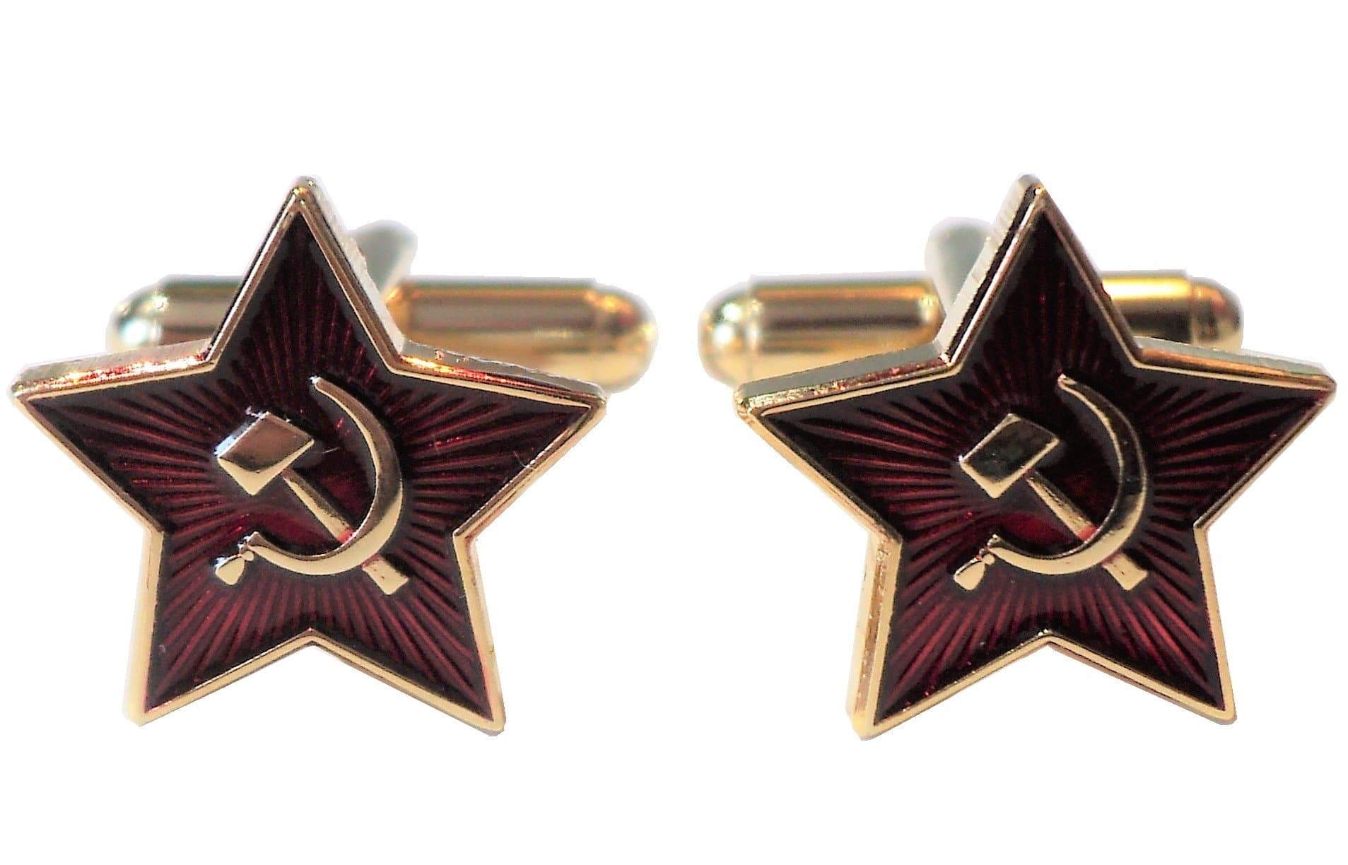 WW2 USSR Soviet Union Russia Red Star Hammer Sickle Communist 24ct Gold Pl Cufflinks