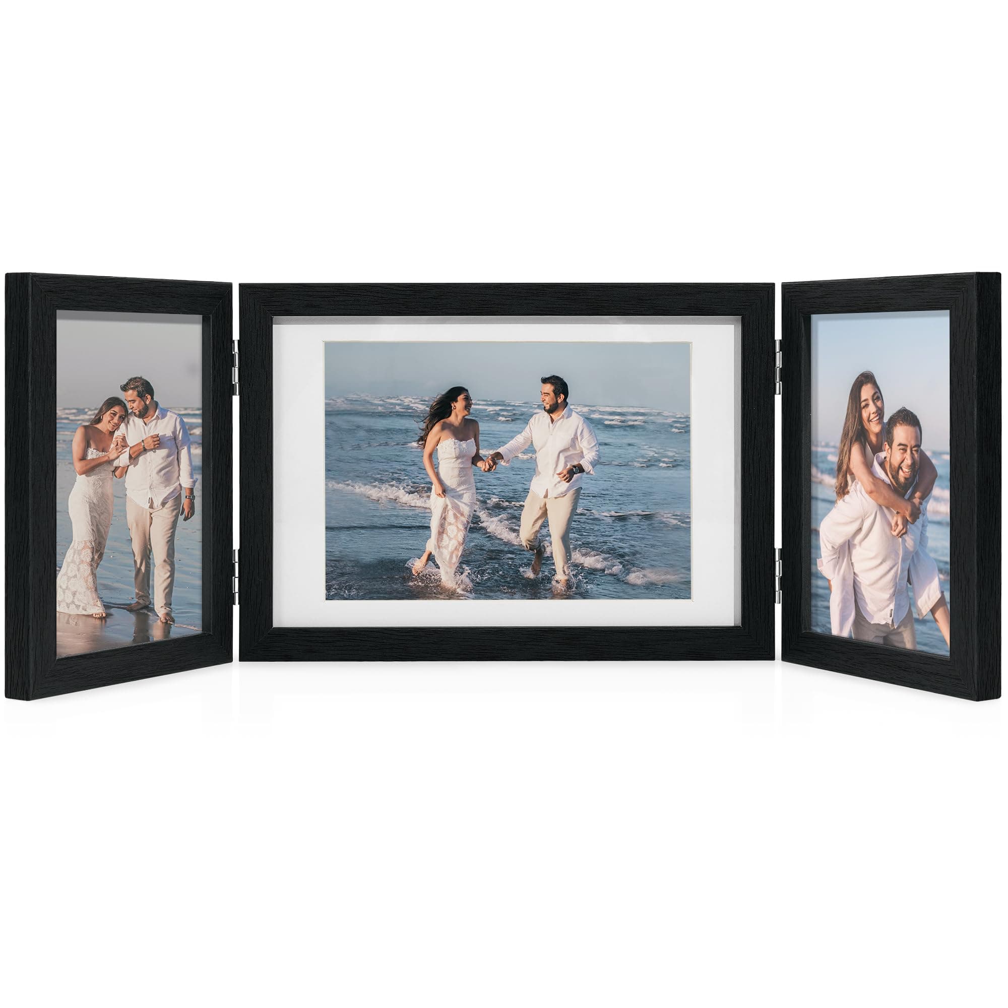 Afuly 6x4 and 7x5 Photo Frame Black Triple Multi Picture Frames Multiple Folded Hingen 3 Picture Frames Wedding Birthday Mothers Day Gifts for Family Friend Mom Grandma Couple