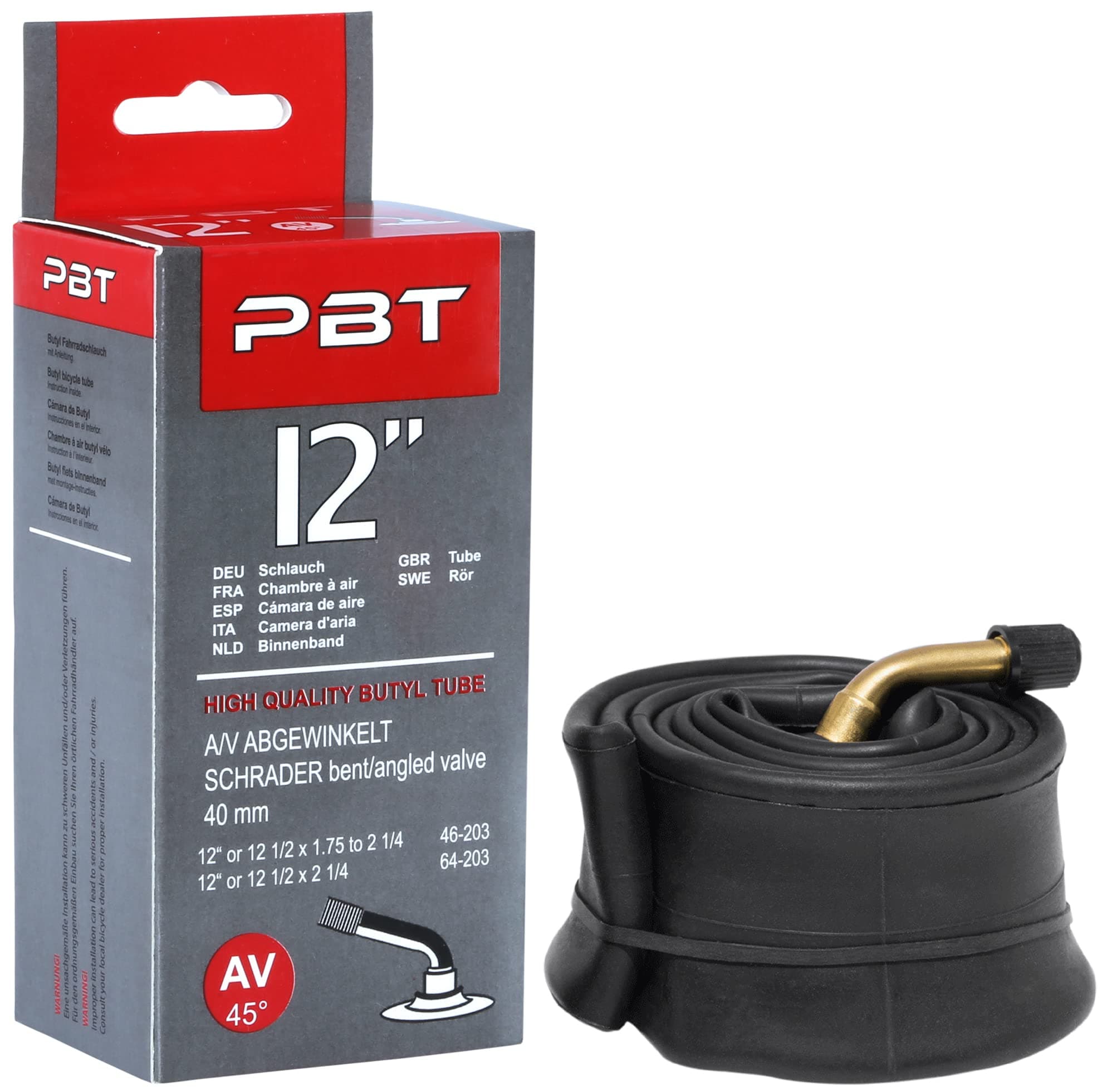 PBT Bicycle Inner Tube 12 inch AV Angled for Prams Scooters Balance Bikes Children’s Bicycle Tube 12" or 1/2 x 1.75 to 2 1/4 – 2019 Edition