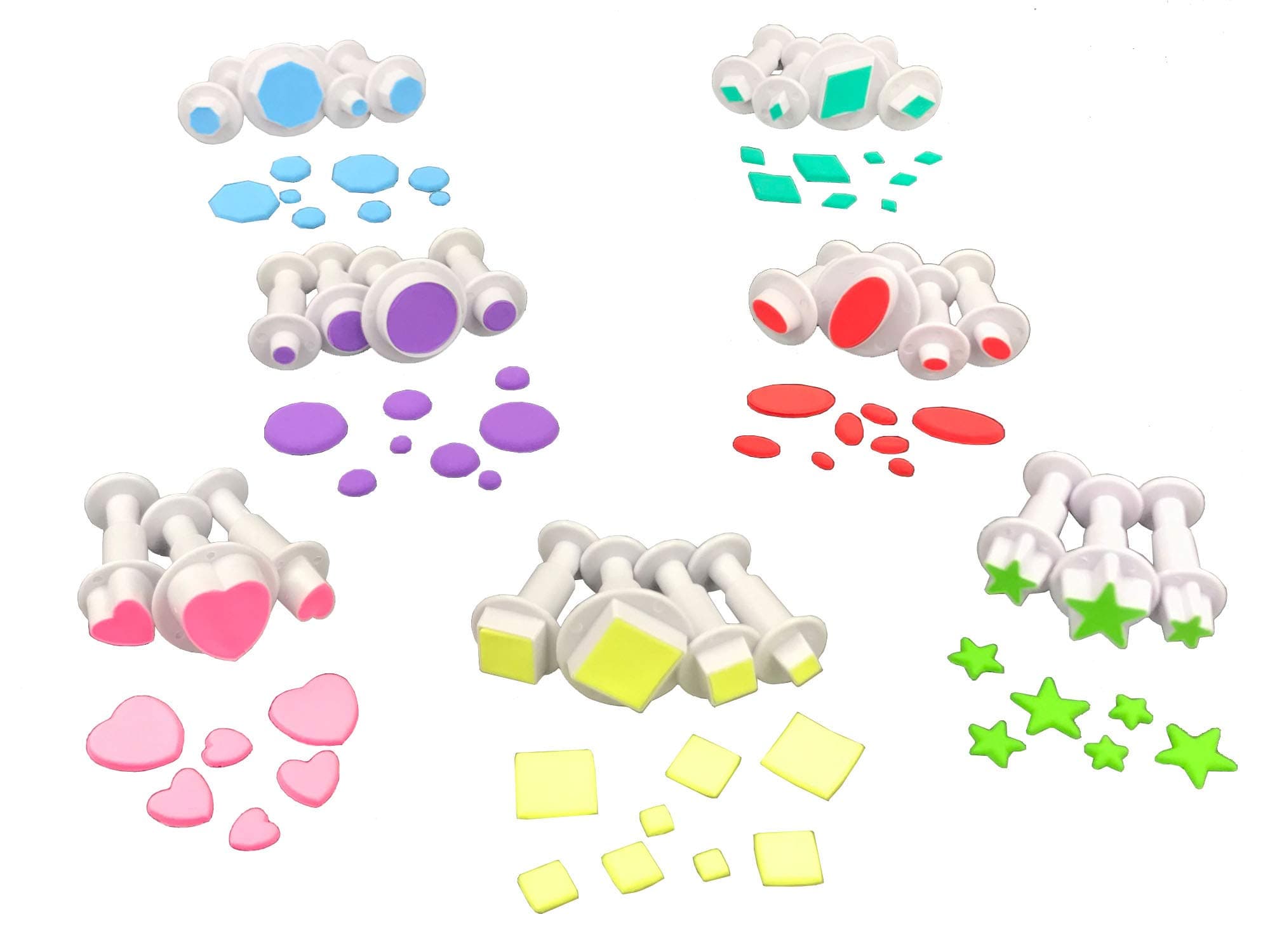Gobaker 26pcs Plunger Cutters Fondant Cookie Cutters Sugarcraft Cake Decorating Tools, Square/Round/Diamond/Octagon/Heart/Oval/Five-Pointed Star