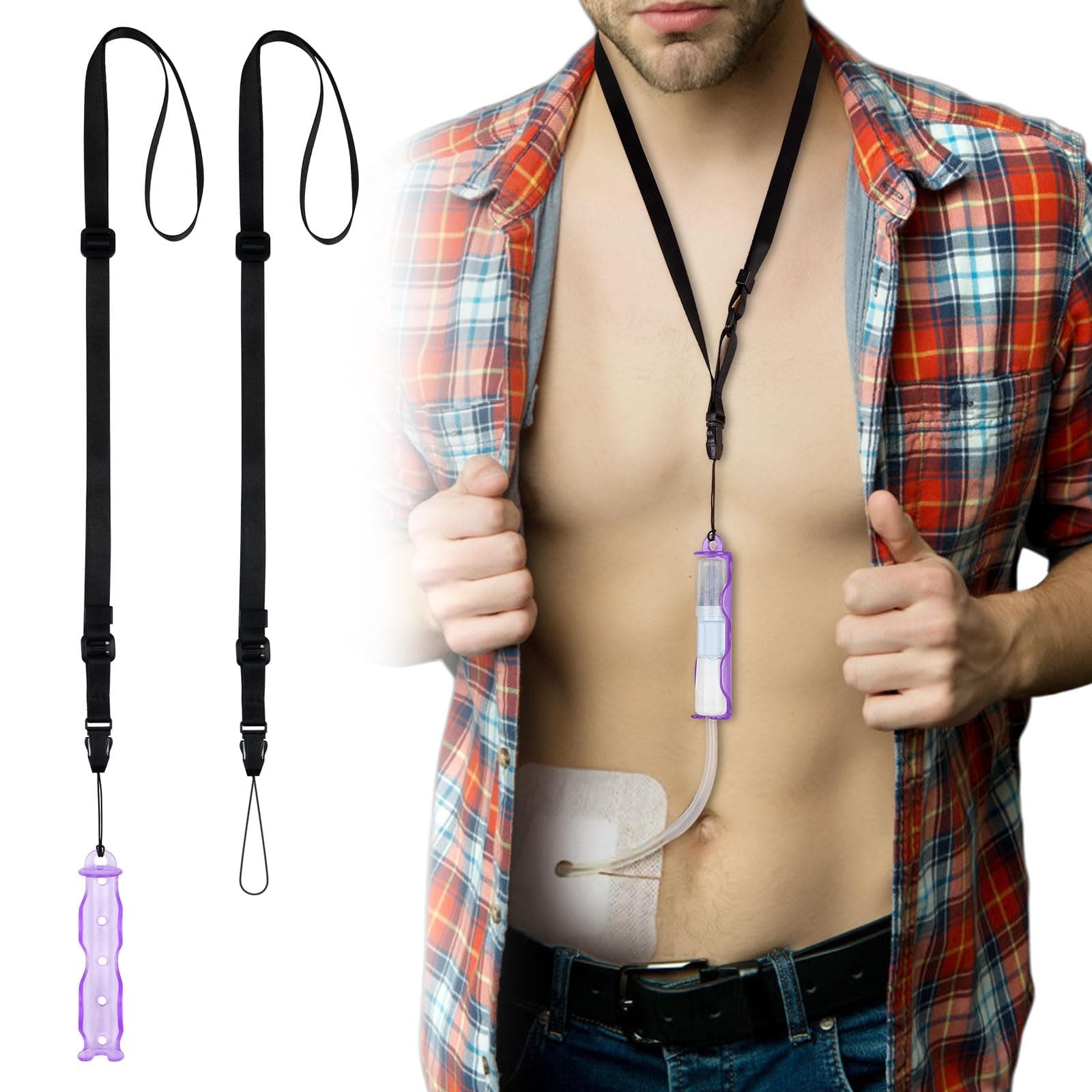 Peritoneal Dialysis Catheter Holder for Baxter with Adjustable PD Catheter Lanyards, Peritoneal Dialysis Accessories for Shower Protection & Easily Take Off (Purple)