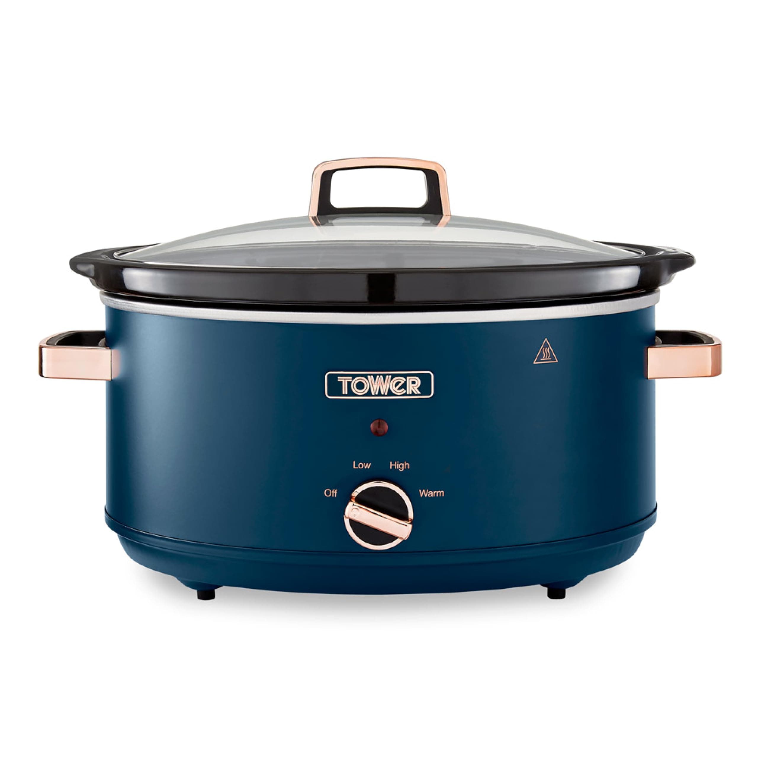 Tower T16043MNB Cavaletto 6.5 Litre Slow Cooker with 3 Heat Settings, Removable Dishwasher Safe Pot, Cool Touch Handles, Up to 8 Portions, Midnight Blue and Rose Gold
