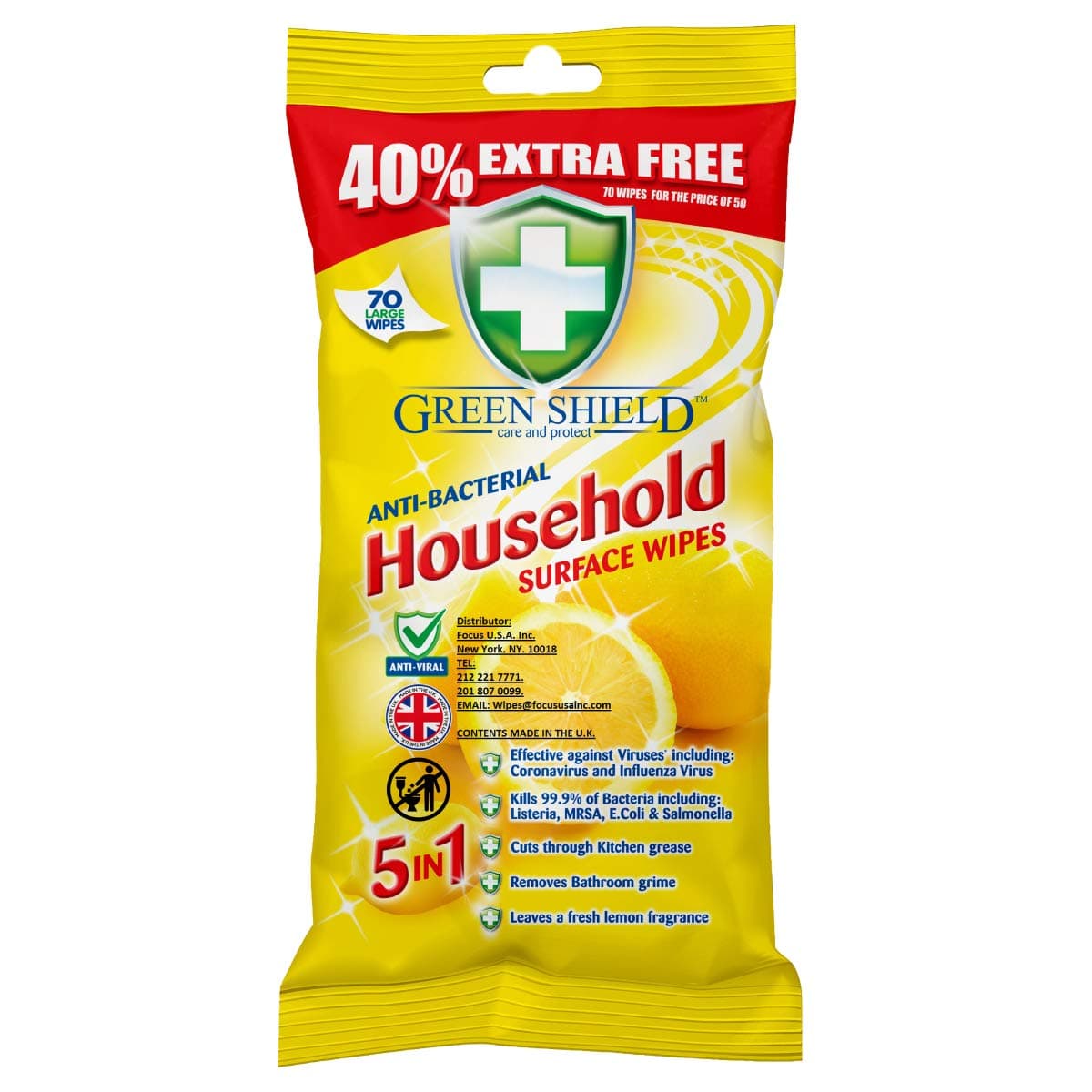 Green Shield Anti-Bacterial Household Surface Wipes 70S.