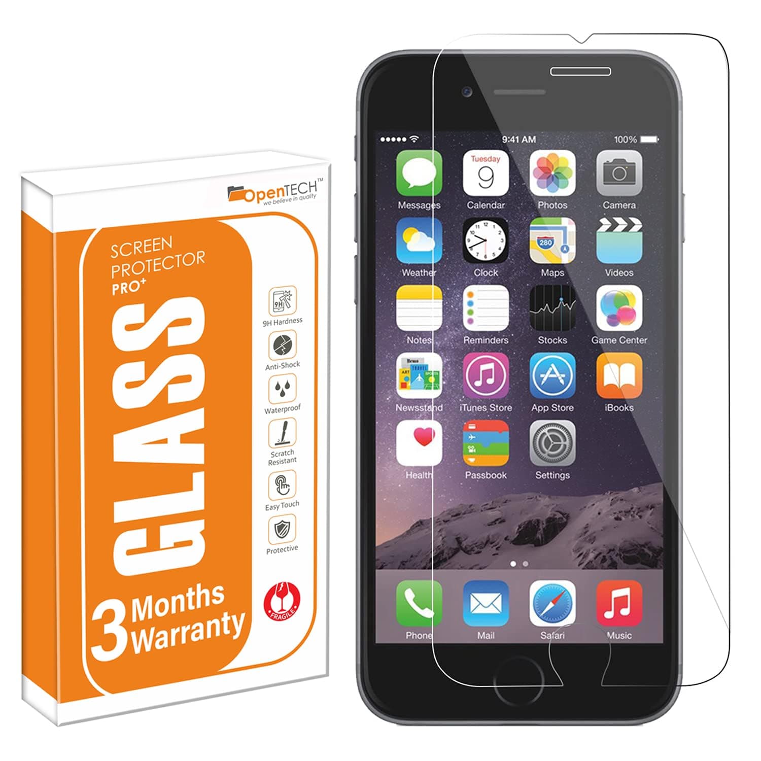 OpenTech® Tempered Glass Screen Protector Compatible for iPhone 6 / 6s / 7/8 Plus with Installation kit (Full Transparent only for Main Display Screen Area)