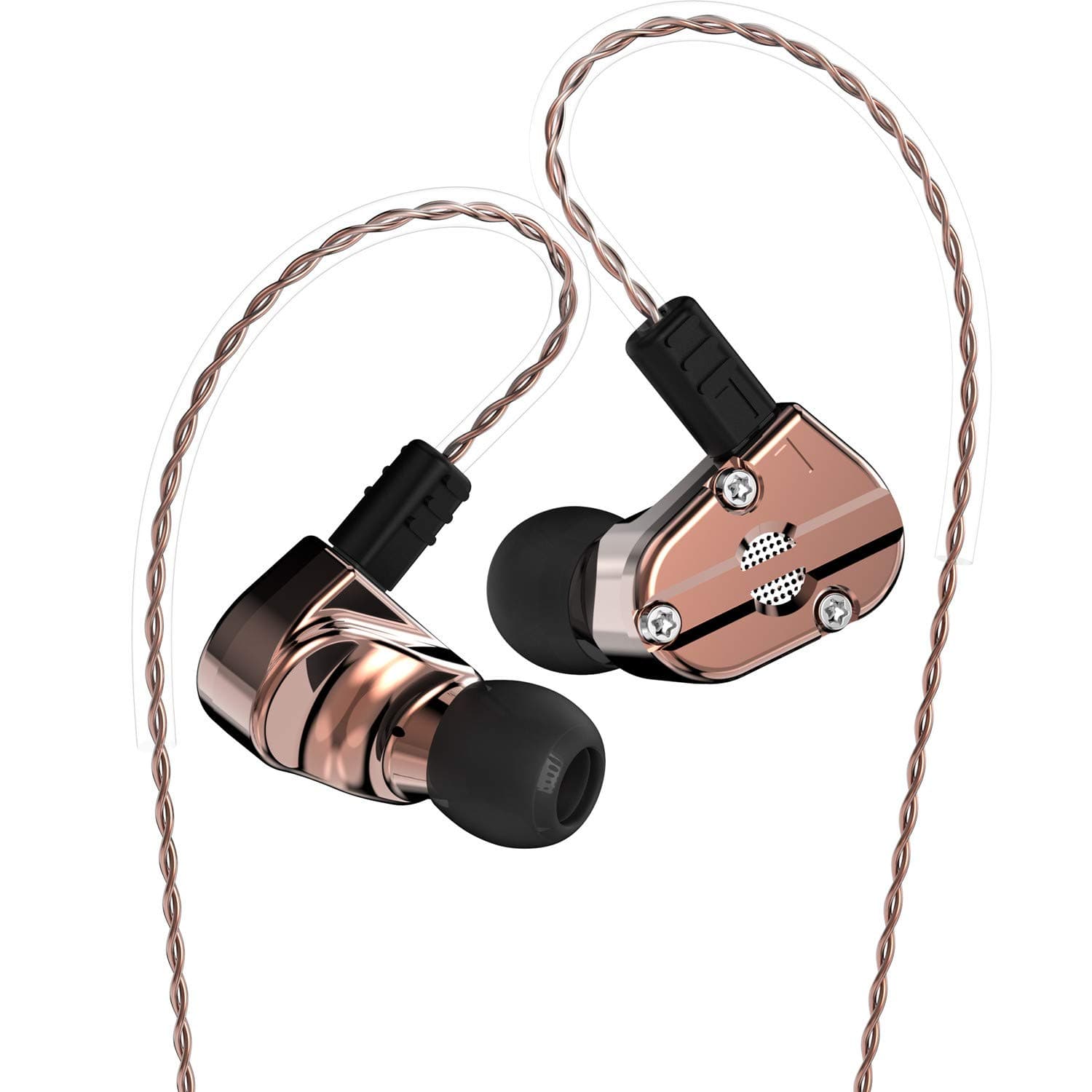 RevoNext QT5 1DD+1BA Metal In Ear Monitors (Coppery no mic)