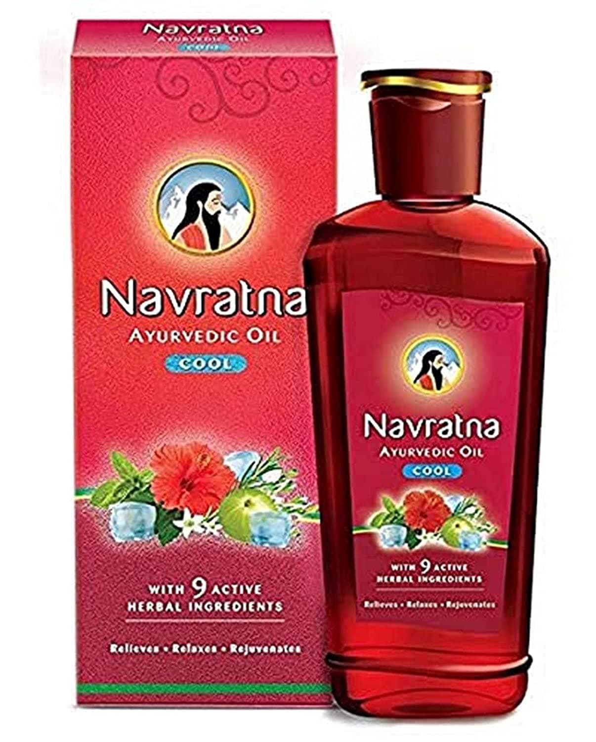 Navratna Ayurvedic Cool Oil | with 9 Active Herbal Ingredients | Relaxing Head Massage Oil | Revitalizes Scalp & Strengthens Hair | Provides Cooling Effects | 6.09 Fl Oz / 180 ml