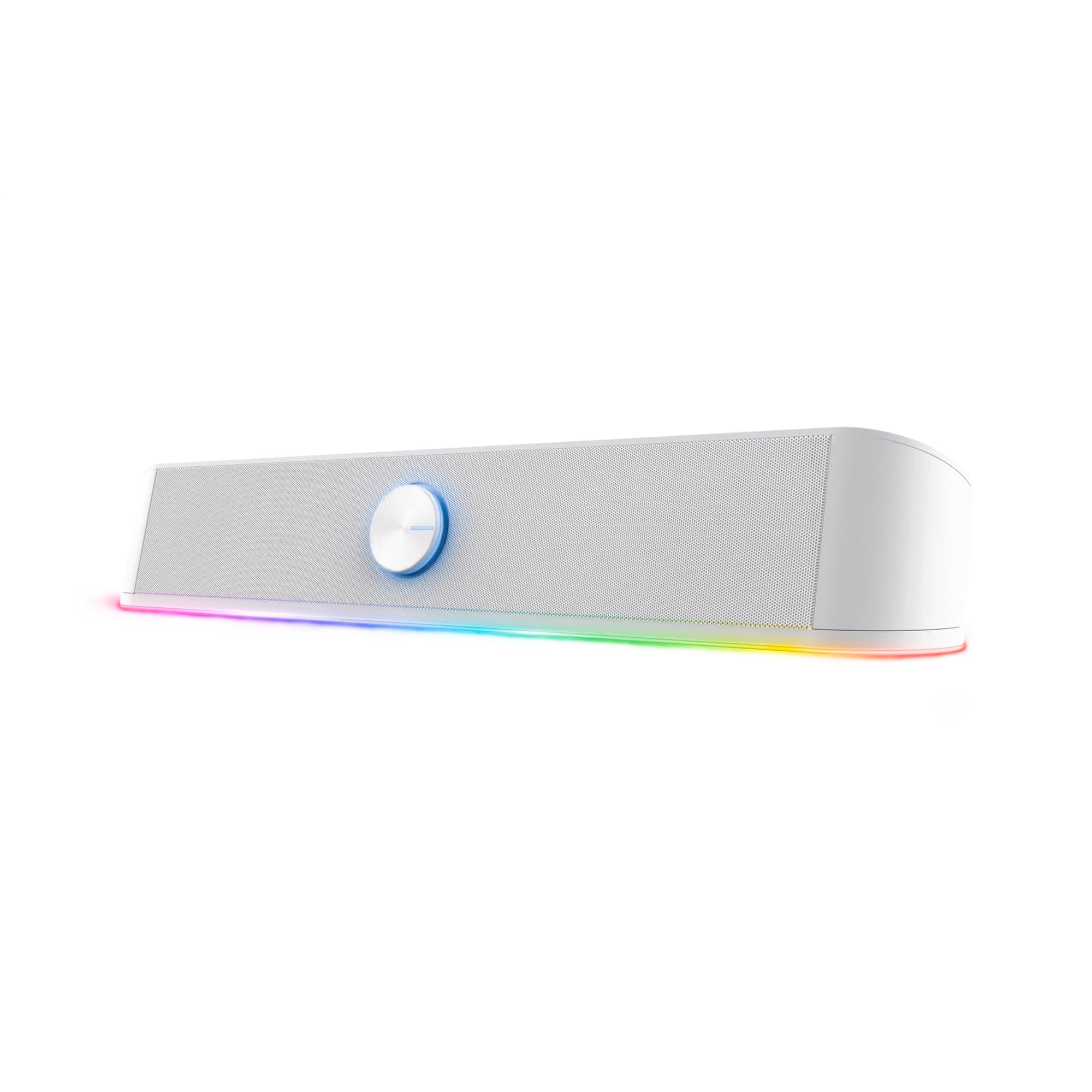 Trust Gaming GXT 619W Thorne PC Soundbar, 12W Peak Power, RGB Lighting, PC Speakers AUX 3.5 mm Jack, USB Powered Sound Bar, Compact Stereo Speaker for Computer, Desktop, Laptop - White