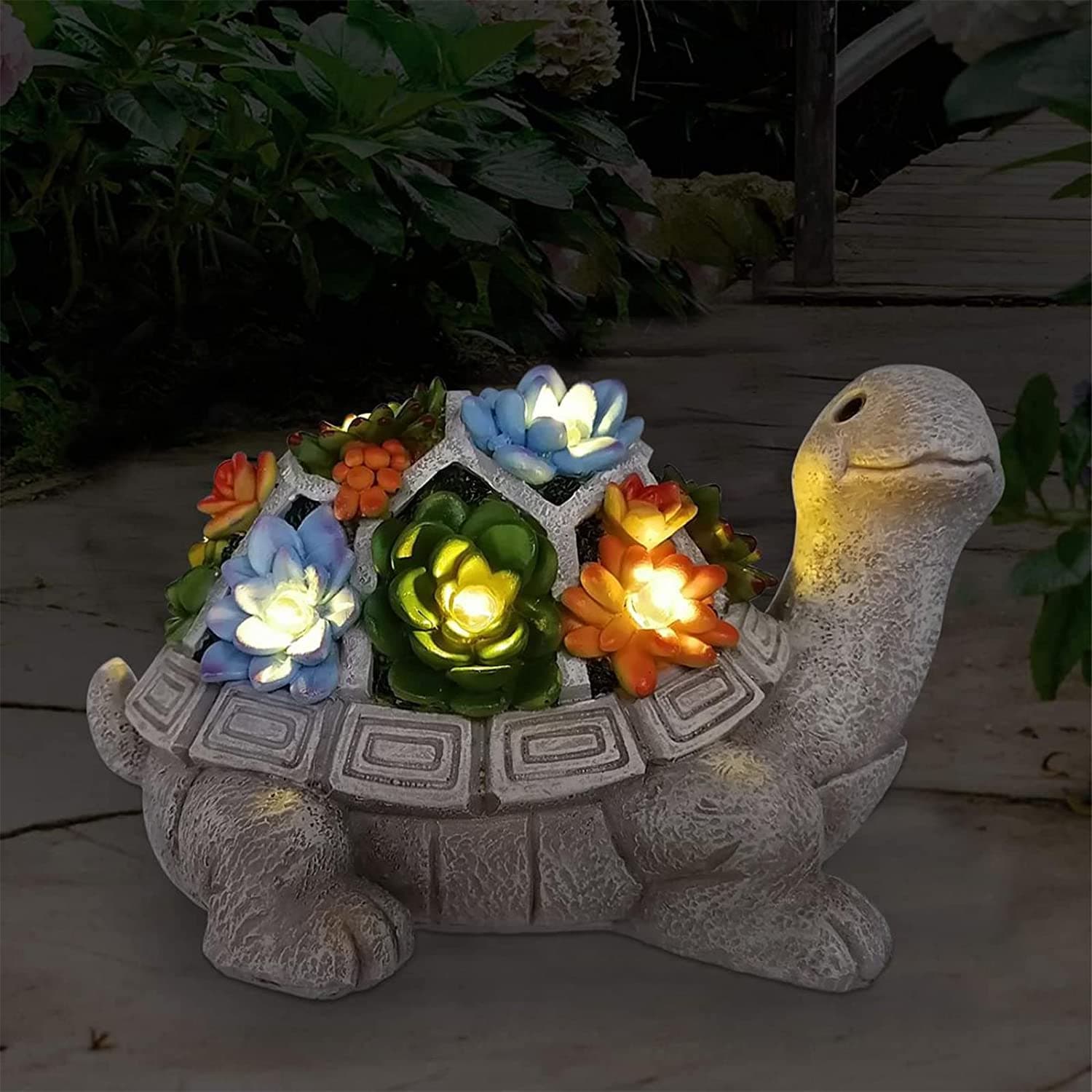 Mofish Garden Statues Snails Decor, Resin Art Statue Ornaments with Solar LED Lights, Outdoor Garden Decorations Lighting for Yard, Patio, Lawn, Flowerbed, Deck, Doorsteps (Succulent Turtle)