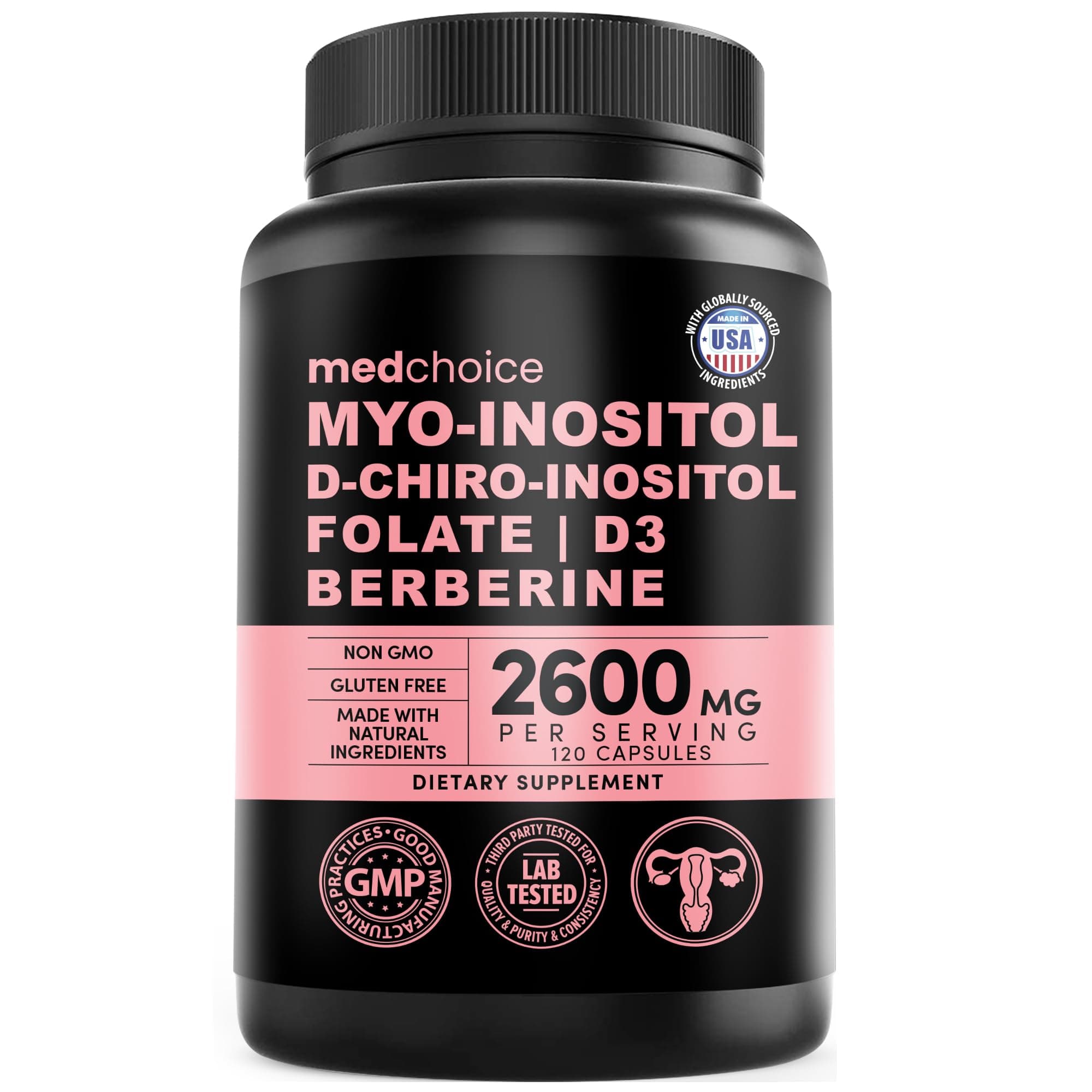 14-in-1 Women’s Inositol Complex Supplement – 40:1 Myo & D-Chiro Inositol with Folate, Vitamin D3, Zinc, Magnesium & Botanicals for Hormone & Feminine Wellness Support – (120 Capsules) (Pack of 1)