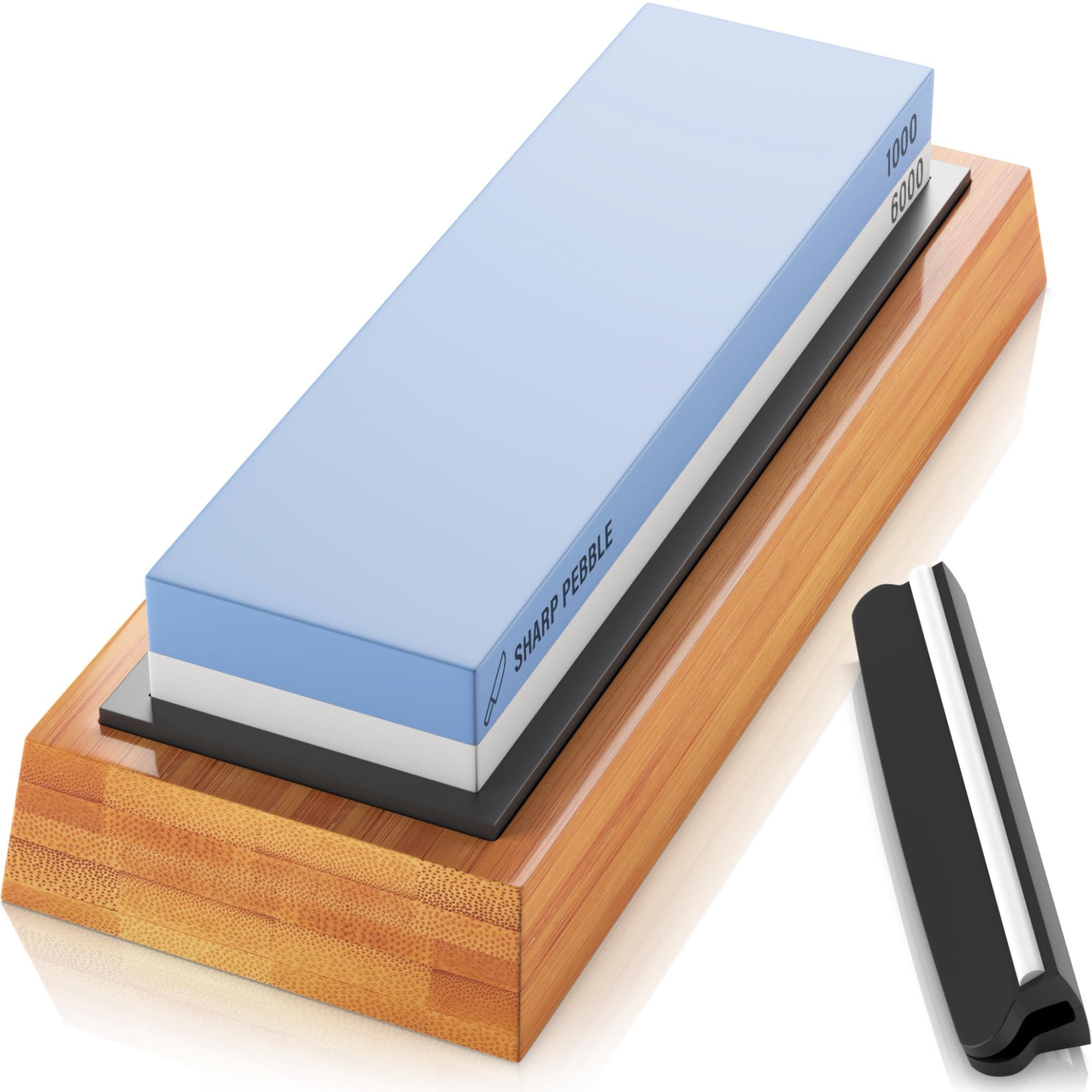 Notabilla Premium Knife Sharpening Stone 2 Side Grit 1000/6000 Whetstone with Non-Slip Bamboo Base & Angle Guide