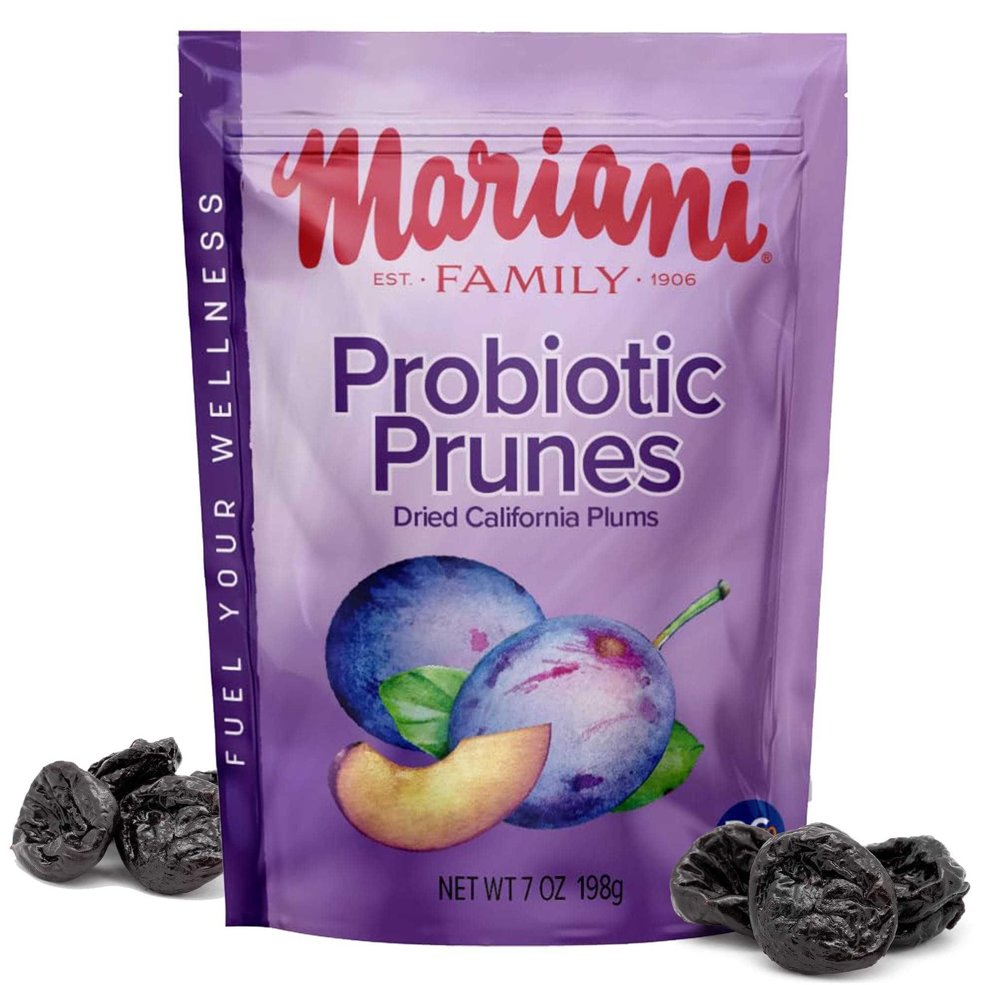 Mariani Probiotic Prunes Pitted Unsweetened, 7oz Bulk Dried Fruits No Sugar Added, Supports Healthy Bones, Immune and Digestive Health