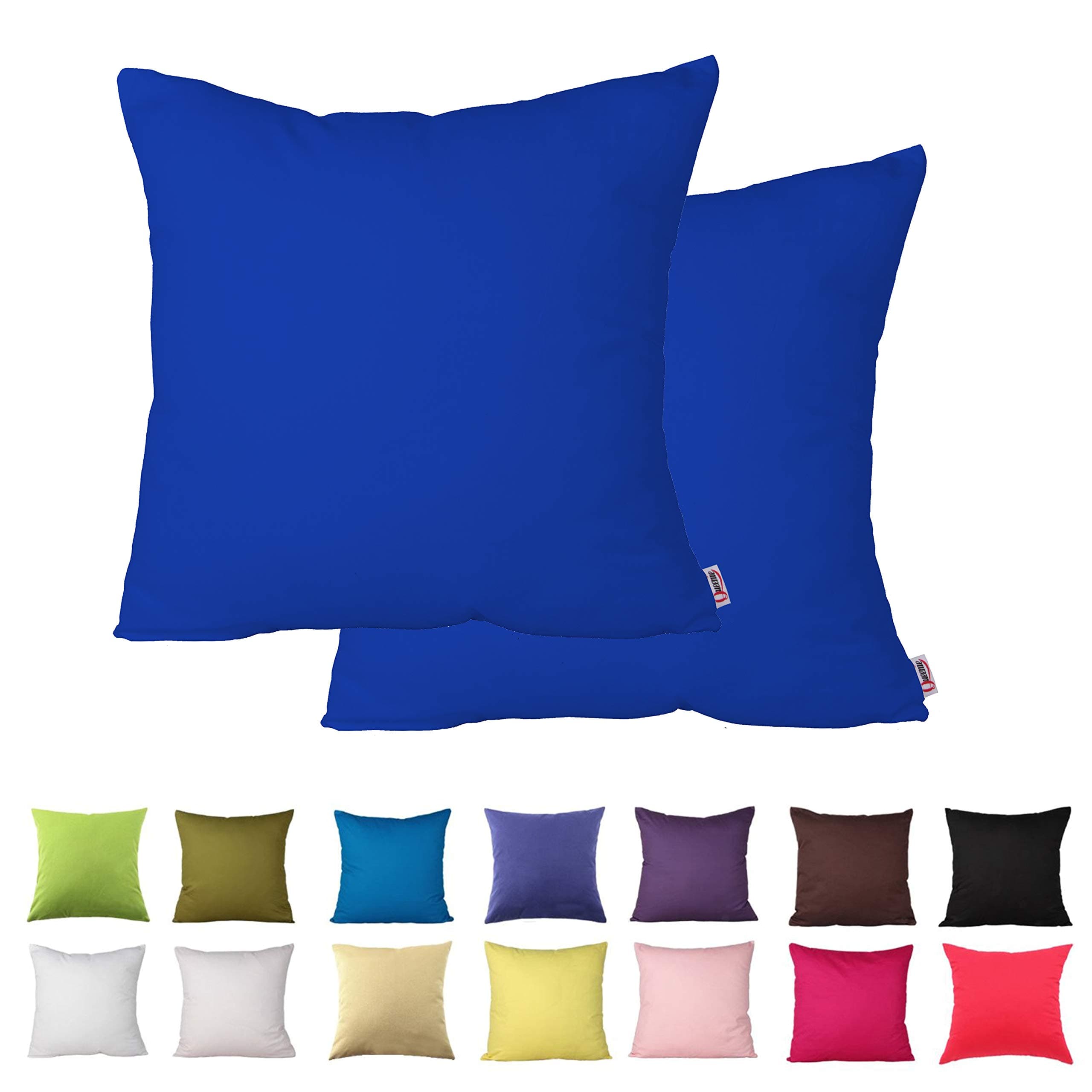 Queenie - 2 Pcs Solid Color Cotton Decorative Pillowcase Cushion Cover for Sofa Throw Pillow Case Available in 14 Colors & 5 Sizess (26 x 26 Inch (65 x 65 cm), Sapphire Blue)