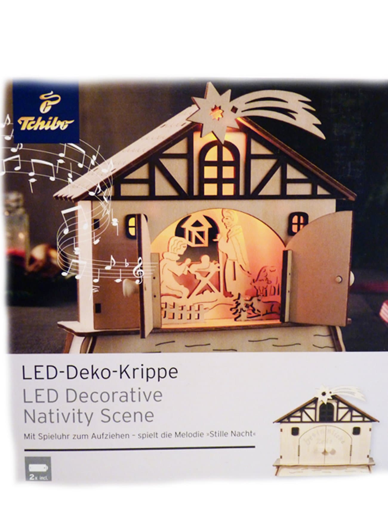 TCM Tchibo LED Wooden Nativity Scene Manger Nativity Scene with Music Box
