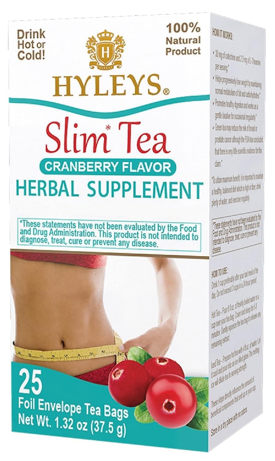 Slim Tea Cranberry Flavor - Weight Loss Herbal Supplement Cleanse and Detox - 25 Tea Bags (1 Pack)