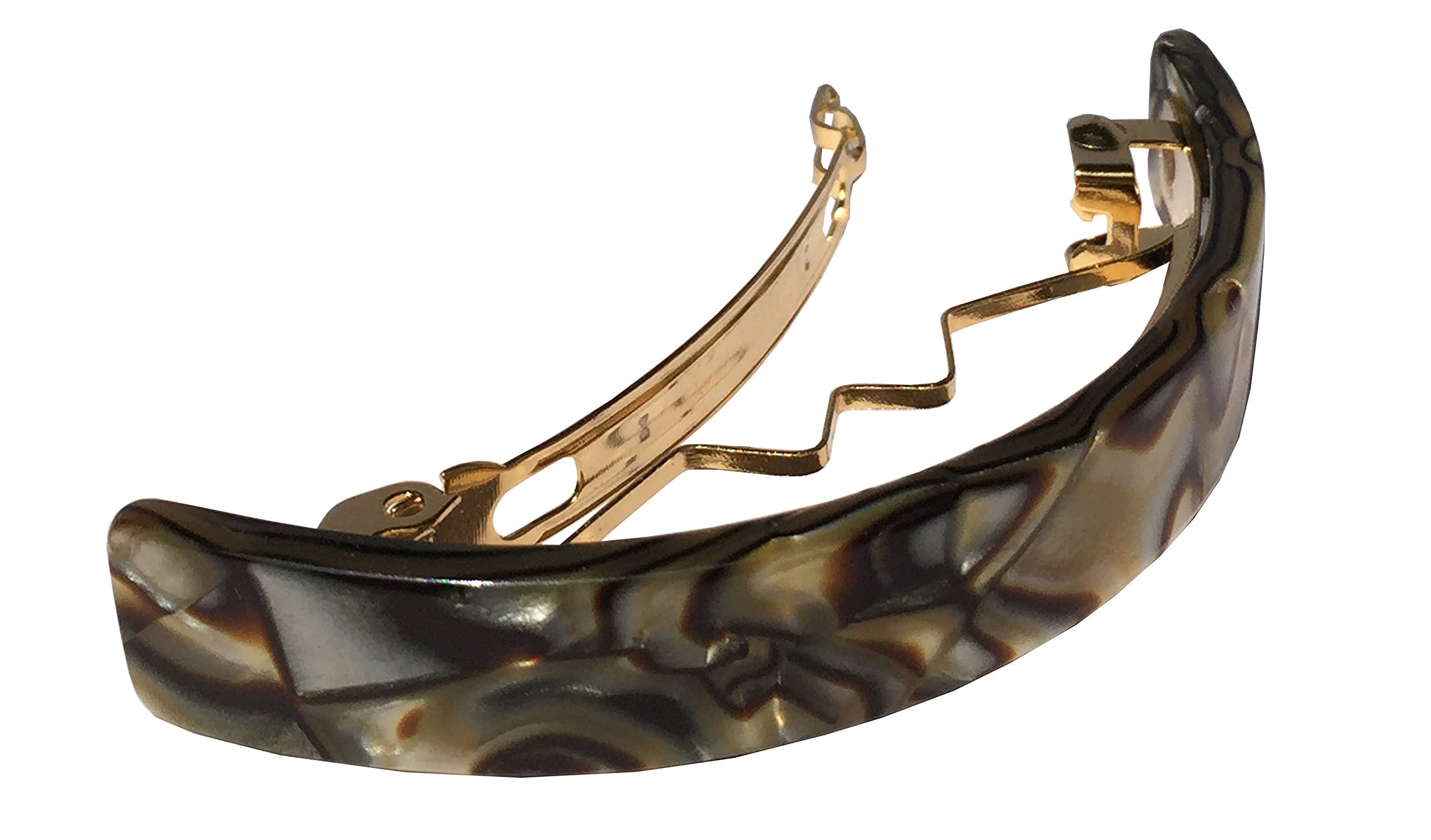 Curved Small Onyx Silver Grey 2.5 Inches Celluloid Handmade Automatic Hair Clip Hair Barrette with Golden Clasp (Onyx Silver Grey)